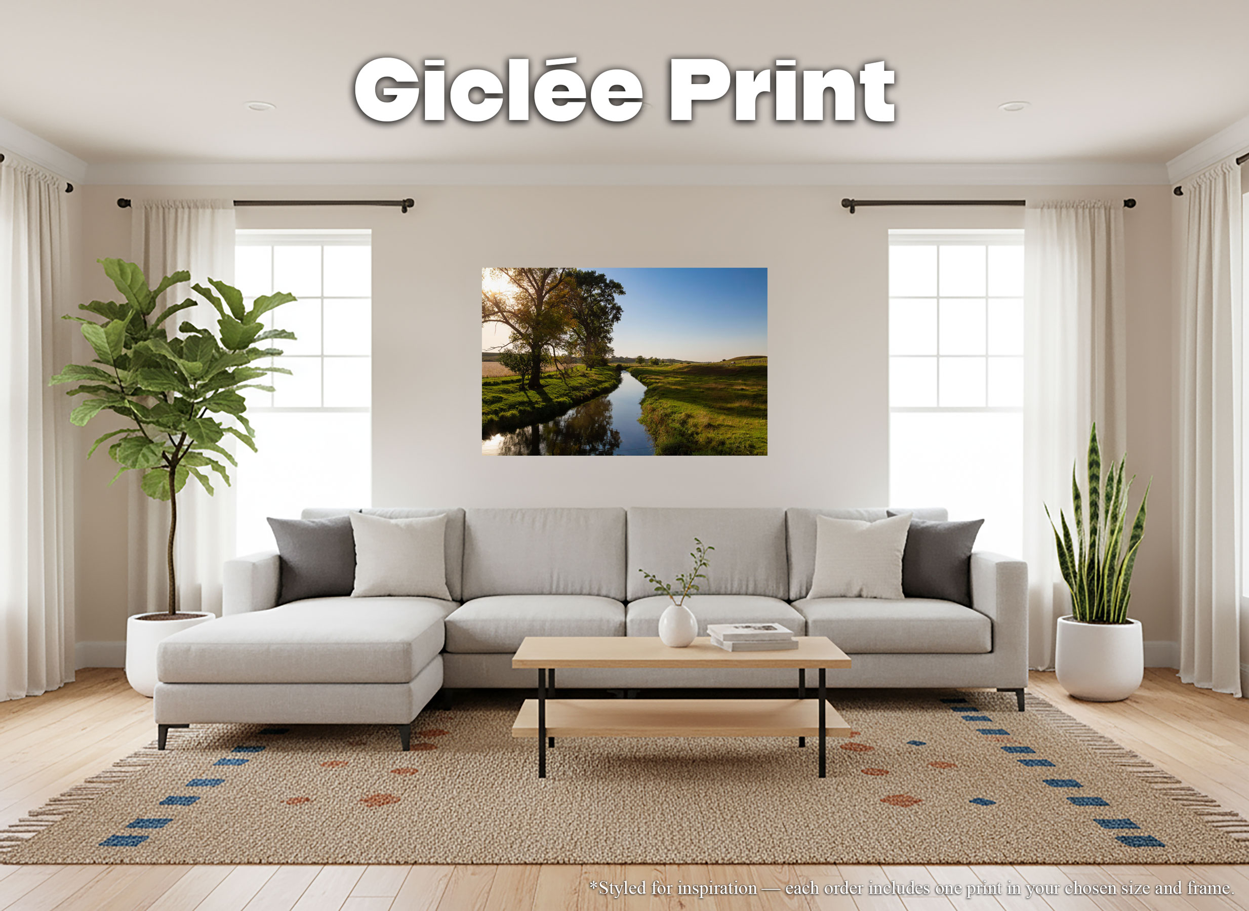 Golden Hour Creek Landscape - Giclée Poster Print - Minnesota Countryside Photography, Peaceful Pasture Farmhouse Decor for Living Room or Office #3