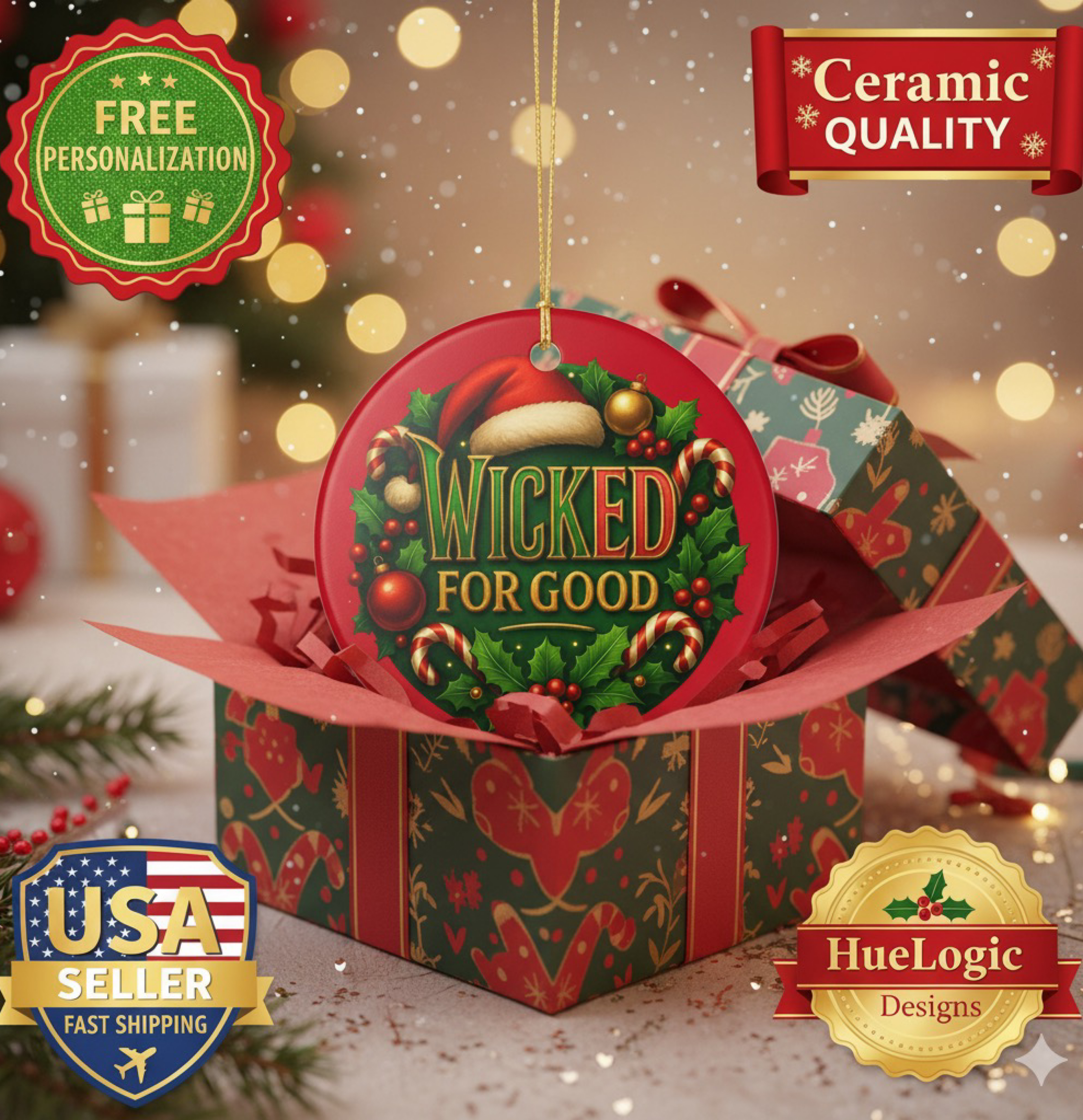 Wicked For Good Christmas Tree Ornament Ceramic Ornament 2025 Candy Cane Wreath product thumbnail image Wicked For Good Christmas Tree Ornament Ceramic Ornament 2025 Candy Cane Wreath product thumbnail image