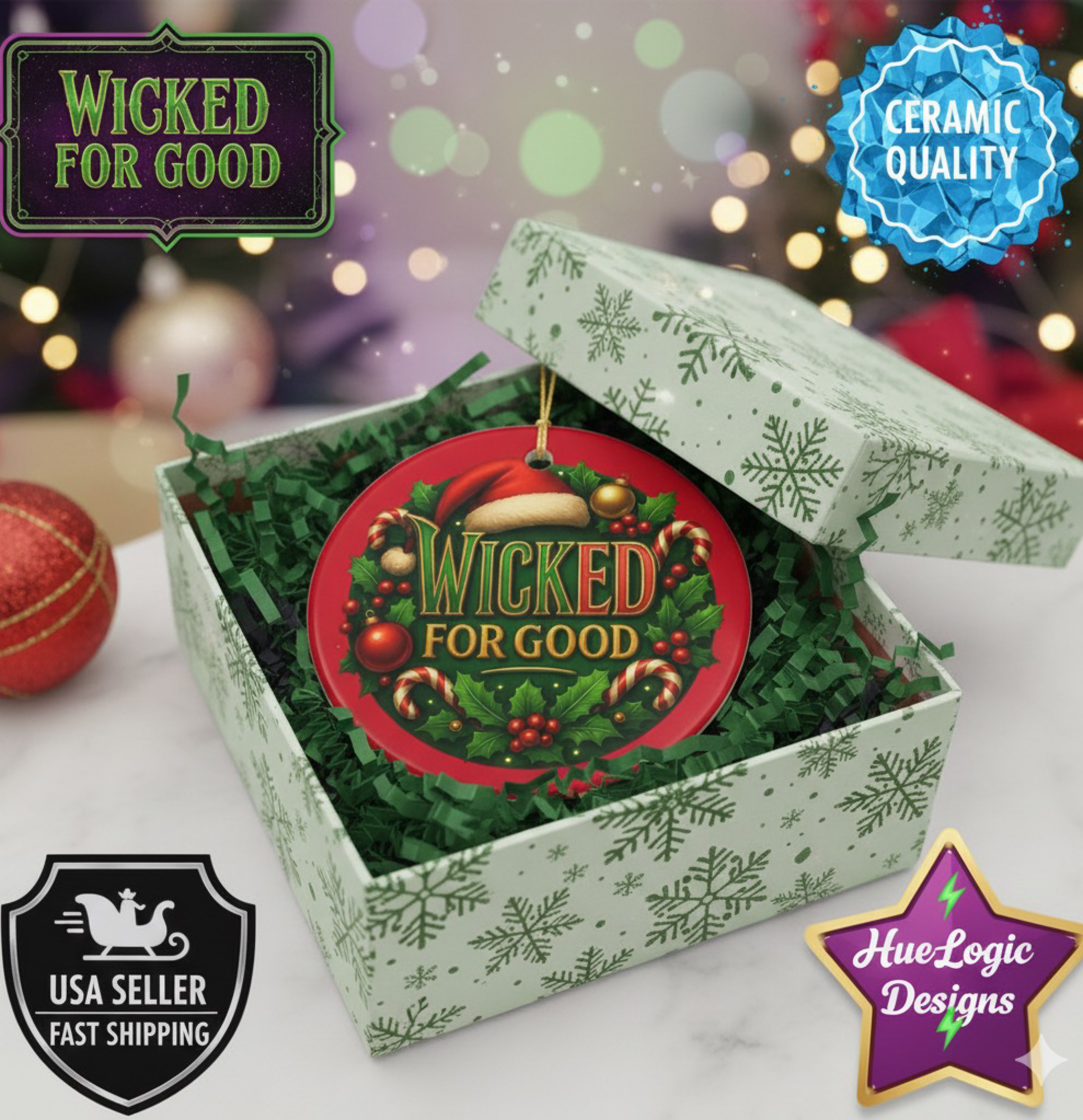 Wicked For Good Christmas Tree Ornament Ceramic Ornament 2025 Candy Cane Wreath product thumbnail image Wicked For Good Christmas Tree Ornament Ceramic Ornament 2025 Candy Cane Wreath product thumbnail image