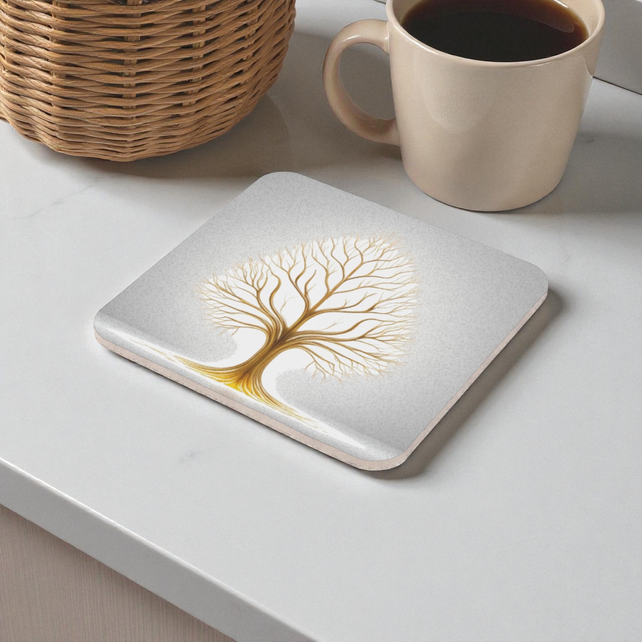 Peaceful Earth Tone Tree Cork Back Coaster