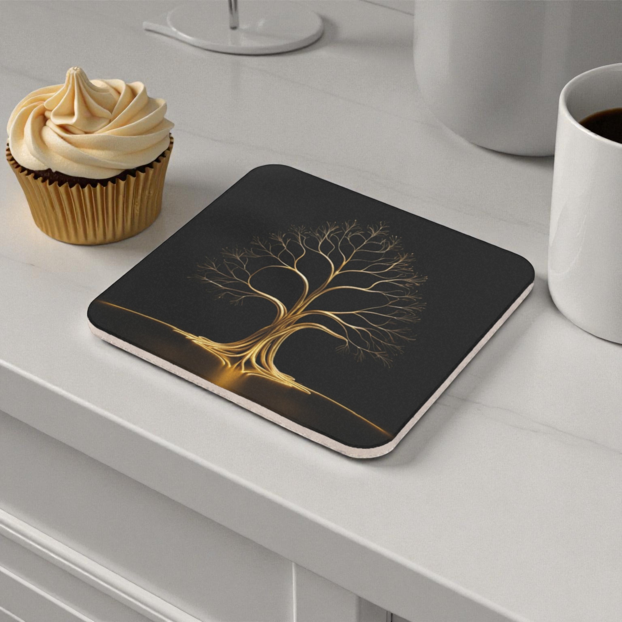 Warm Gold Tree Cork Back Coaster