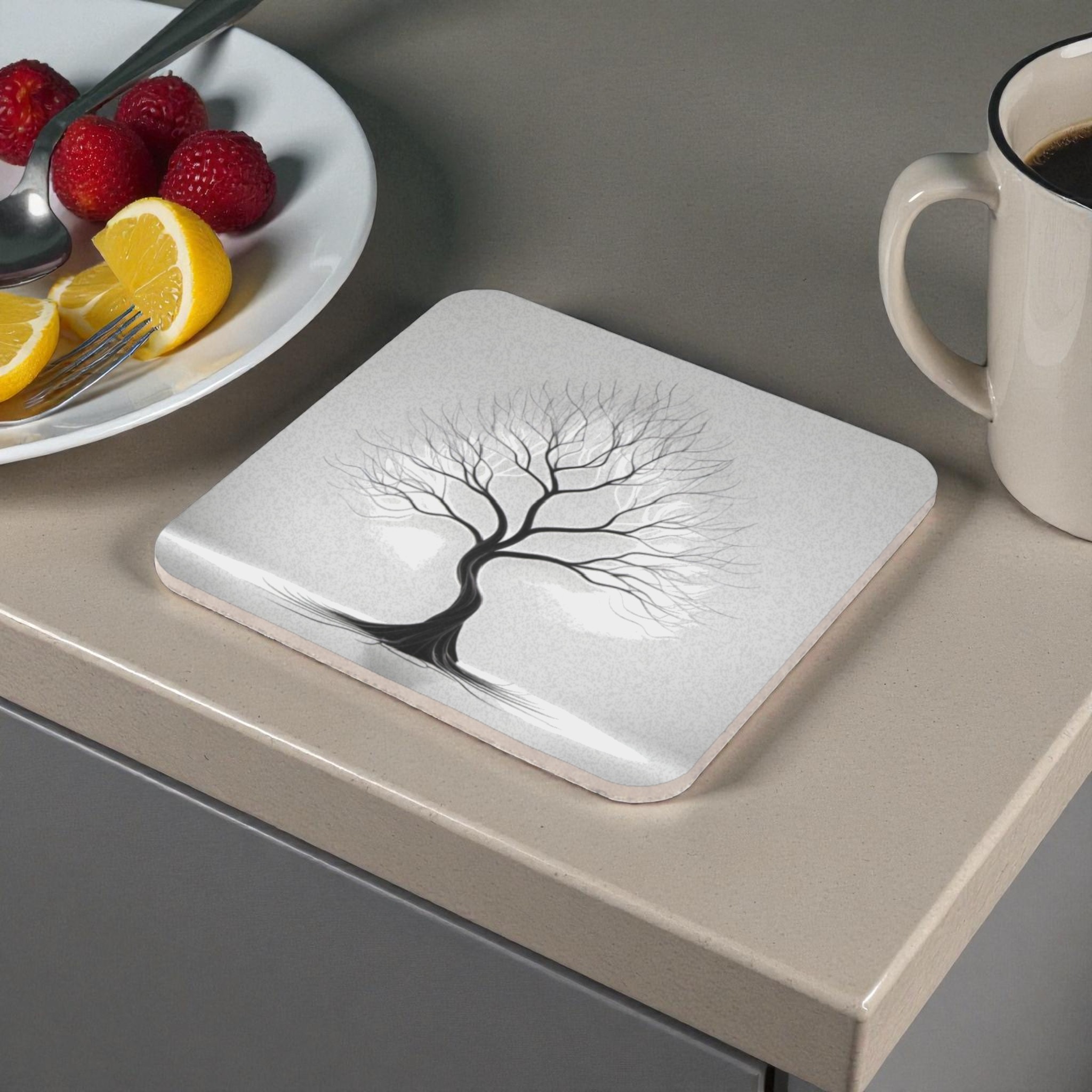 Elegant Gray Tree Cork Back Coaster