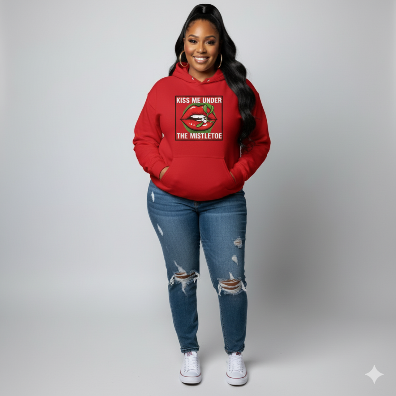 Hoodie - "Kiss Me Under the Mistletoe" Red Lip Christmas Hoodie Hoodie - "Kiss Me Under the Mistletoe" Red Lip Christmas Hoodie