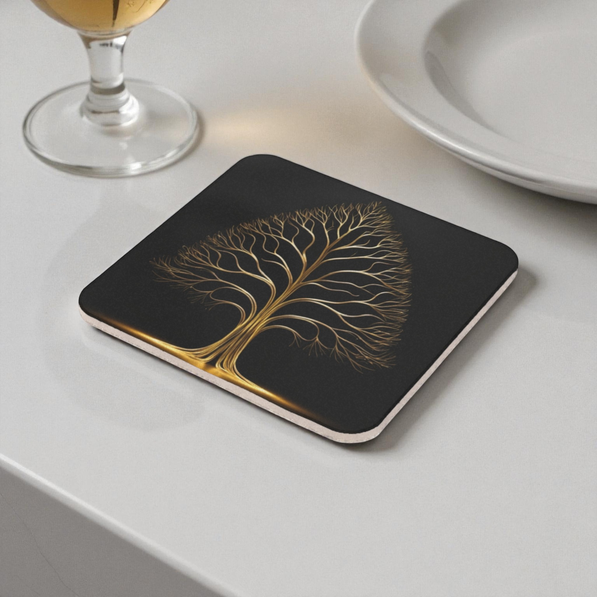 Warm Metallic Tree Cork Back Coaster