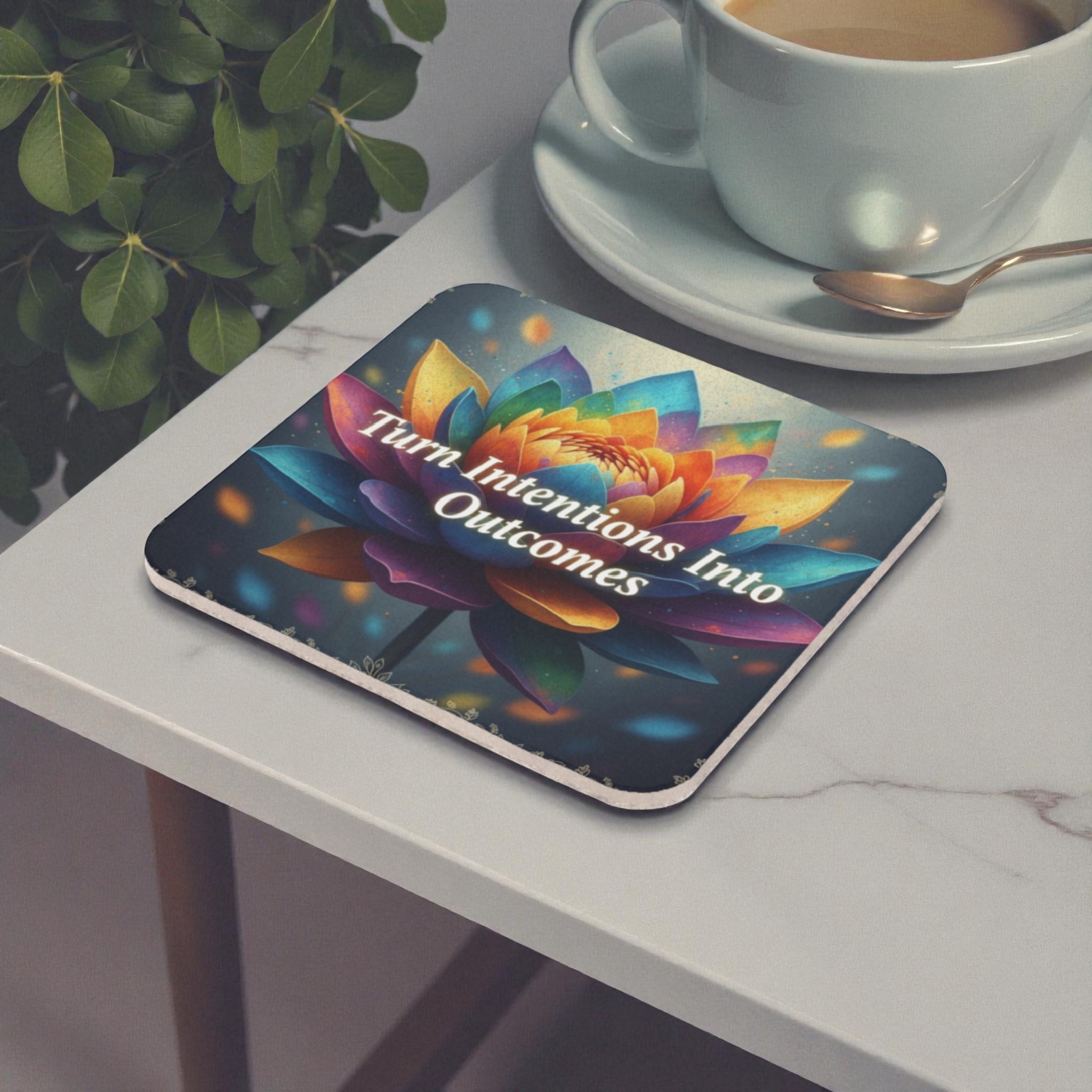 Vibrant Lotus Quote Cork Back Coaster