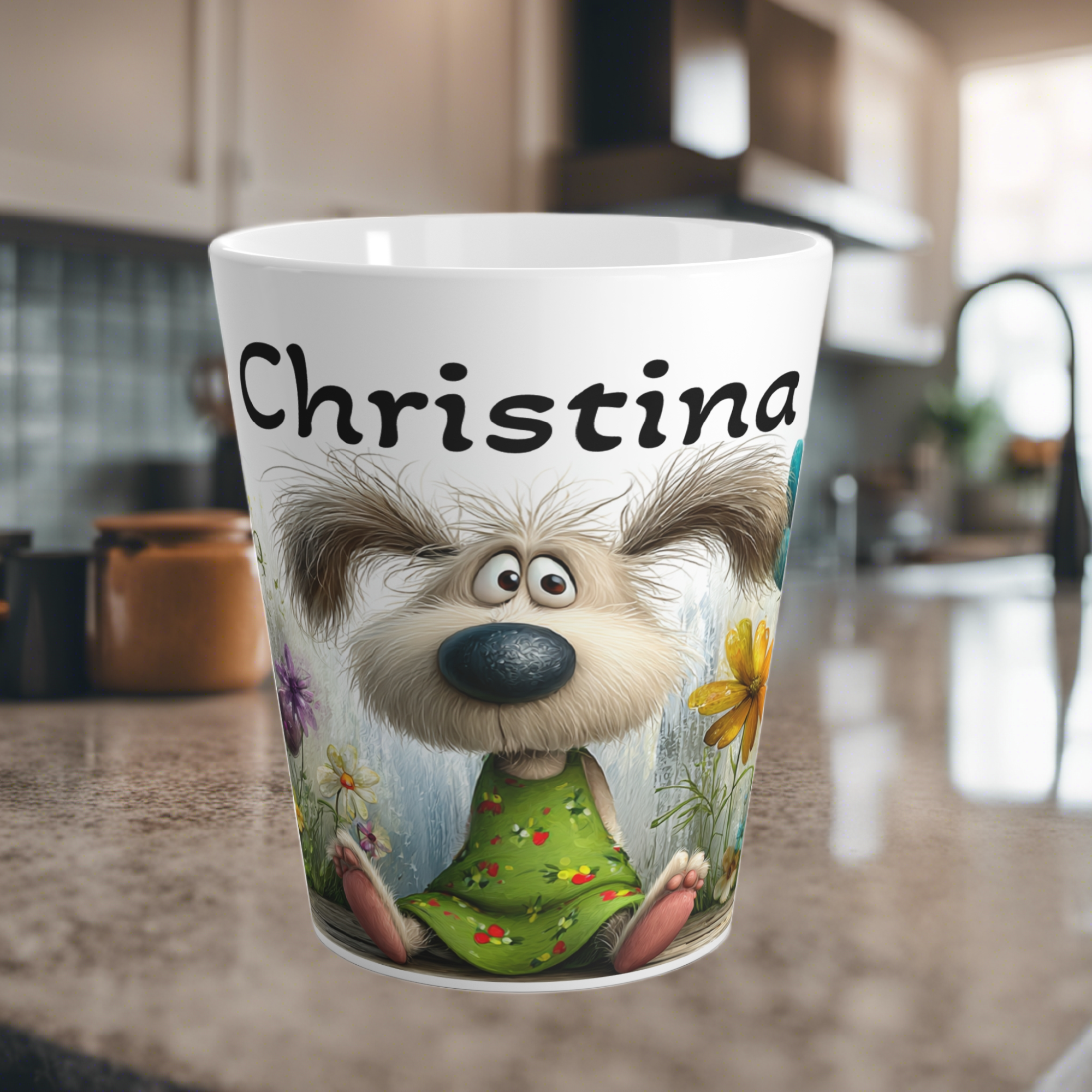 Personalized Whimsical Flower Puppy Latte Mug | Ships Globally product thumbnail image