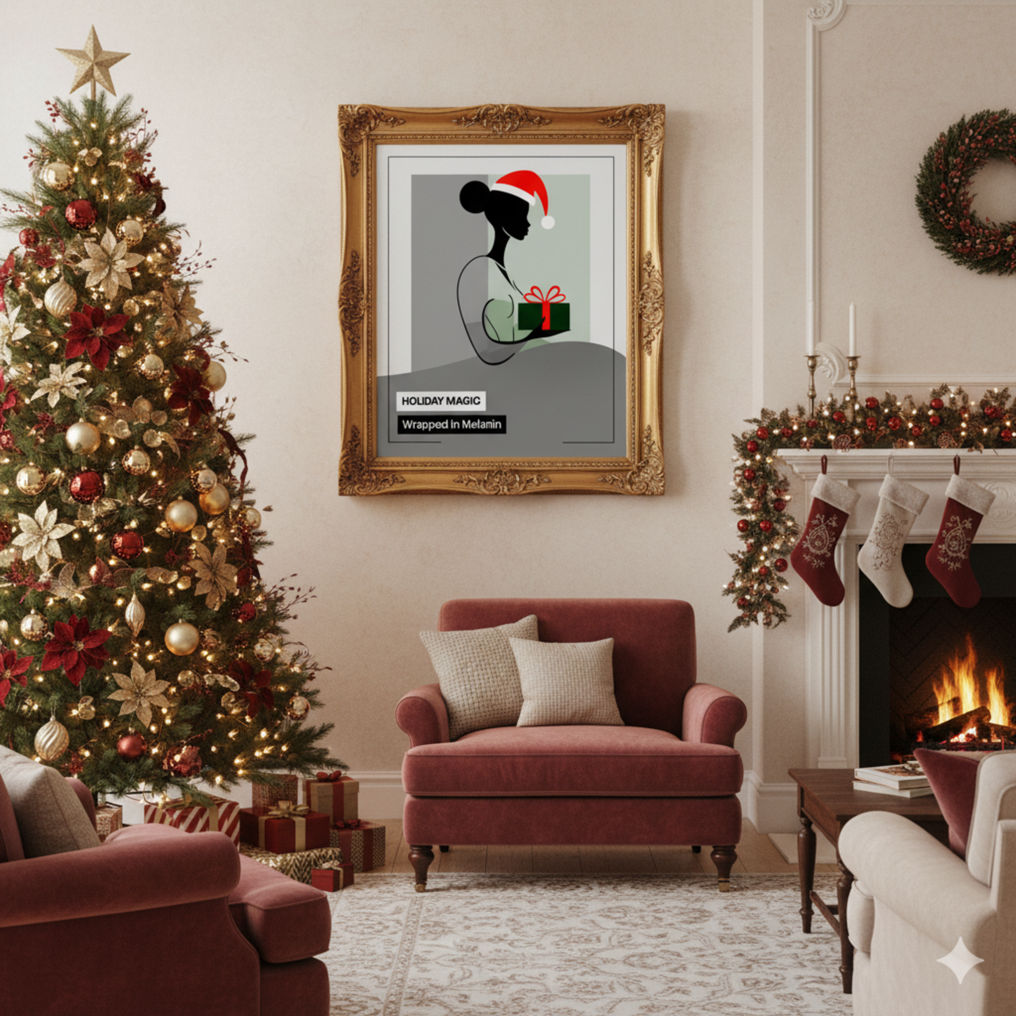 Holiday Magic "Wrapped in Melanin" Matte Poster — Vertical Christmas Wall Art