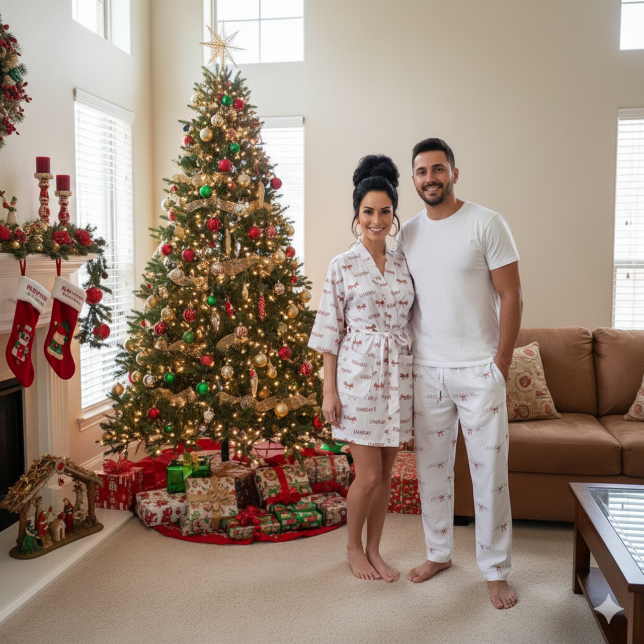 Pajama Pants — 'Unwrap Me' Red Bow Holiday Lounge Pants product thumbnail image Pajama Pants — 'Unwrap Me' Red Bow Holiday Lounge Pants product thumbnail image