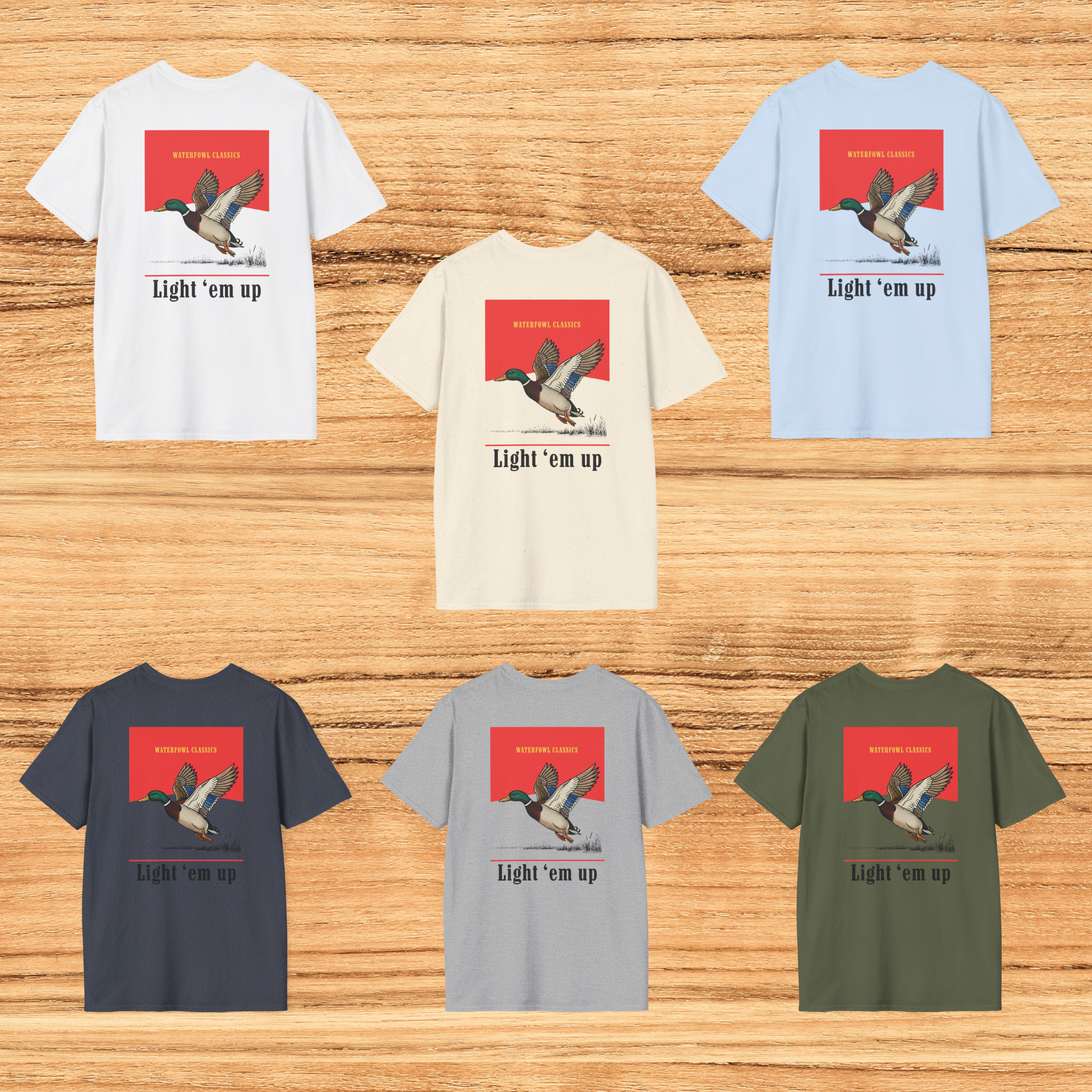 Duck Hunting T-Shirt — "Light 'Em Up" Waterfowl Hunting Tee product thumbnail image Duck Hunting T-Shirt — "Light 'Em Up" Waterfowl Hunting Tee product thumbnail image