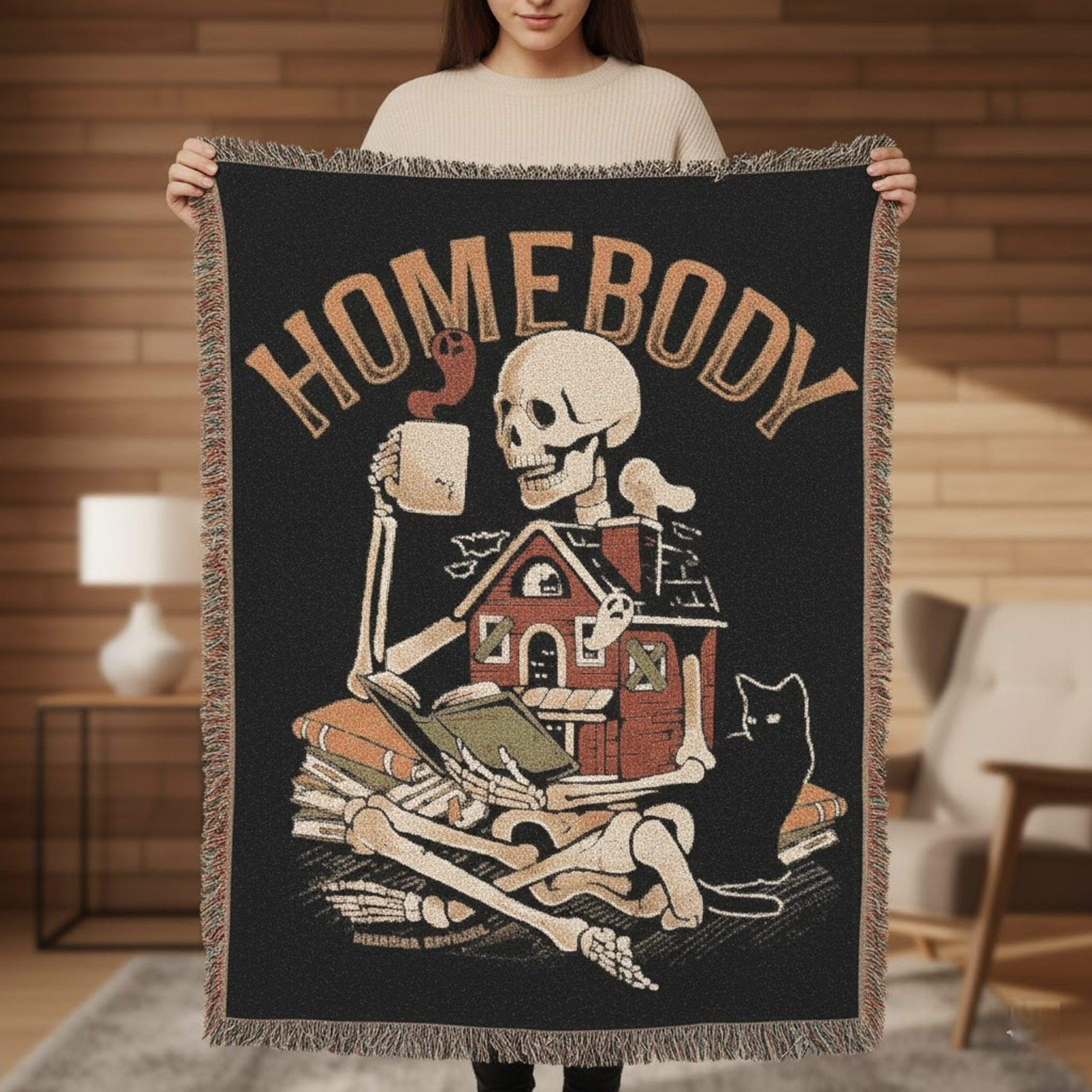 Woven Blanket — Homebody Skeleton Throw Blanket, Cozy Goth Living Room Decor product thumbnail image Woven Blanket — Homebody Skeleton Throw Blanket, Cozy Goth Living Room Decor product thumbnail image