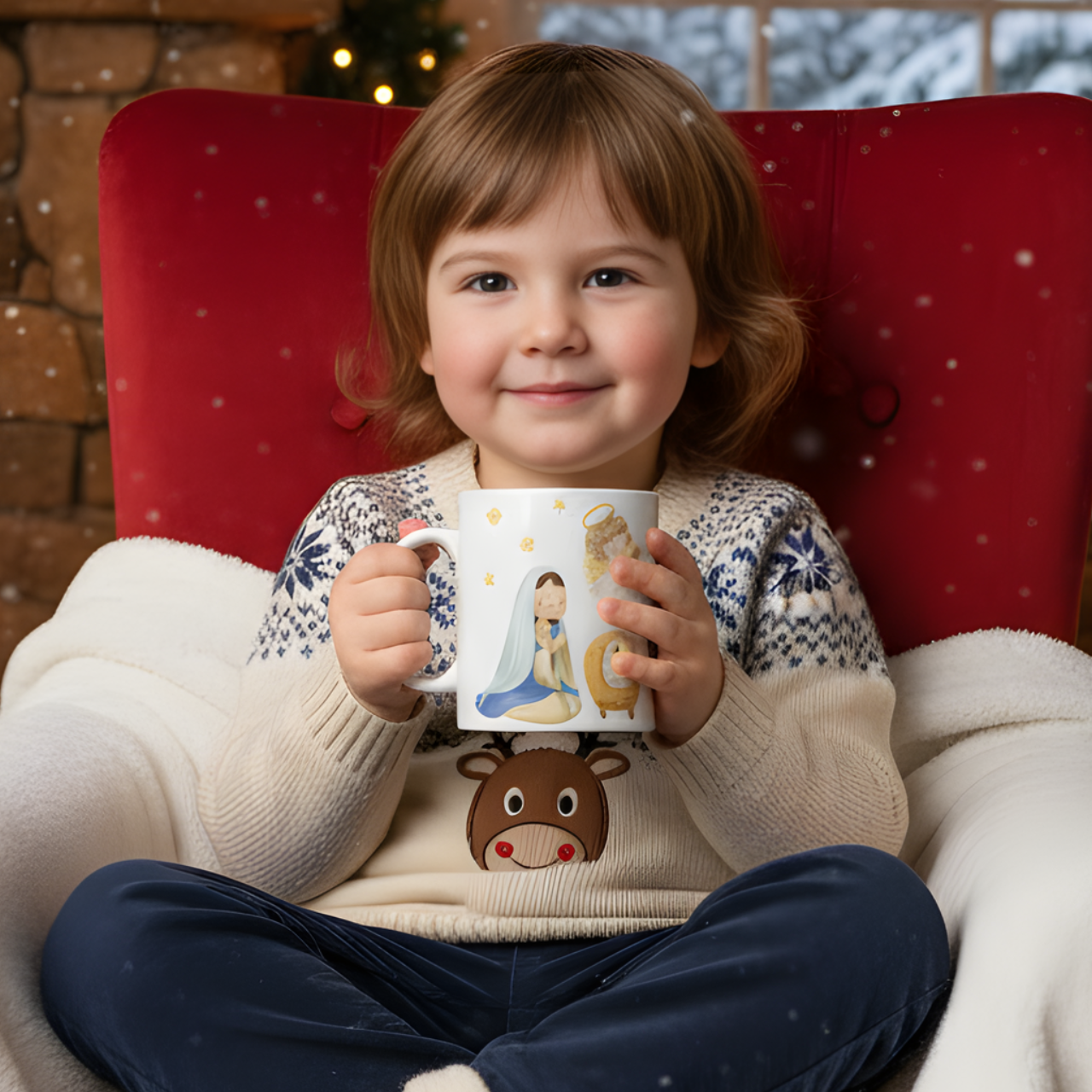 Nativity Ceramic Mug — Blessed Baby Jesus Christmas Coffee Cup — Sweet Christmas gift for Kids &amp; Family product thumbnail image