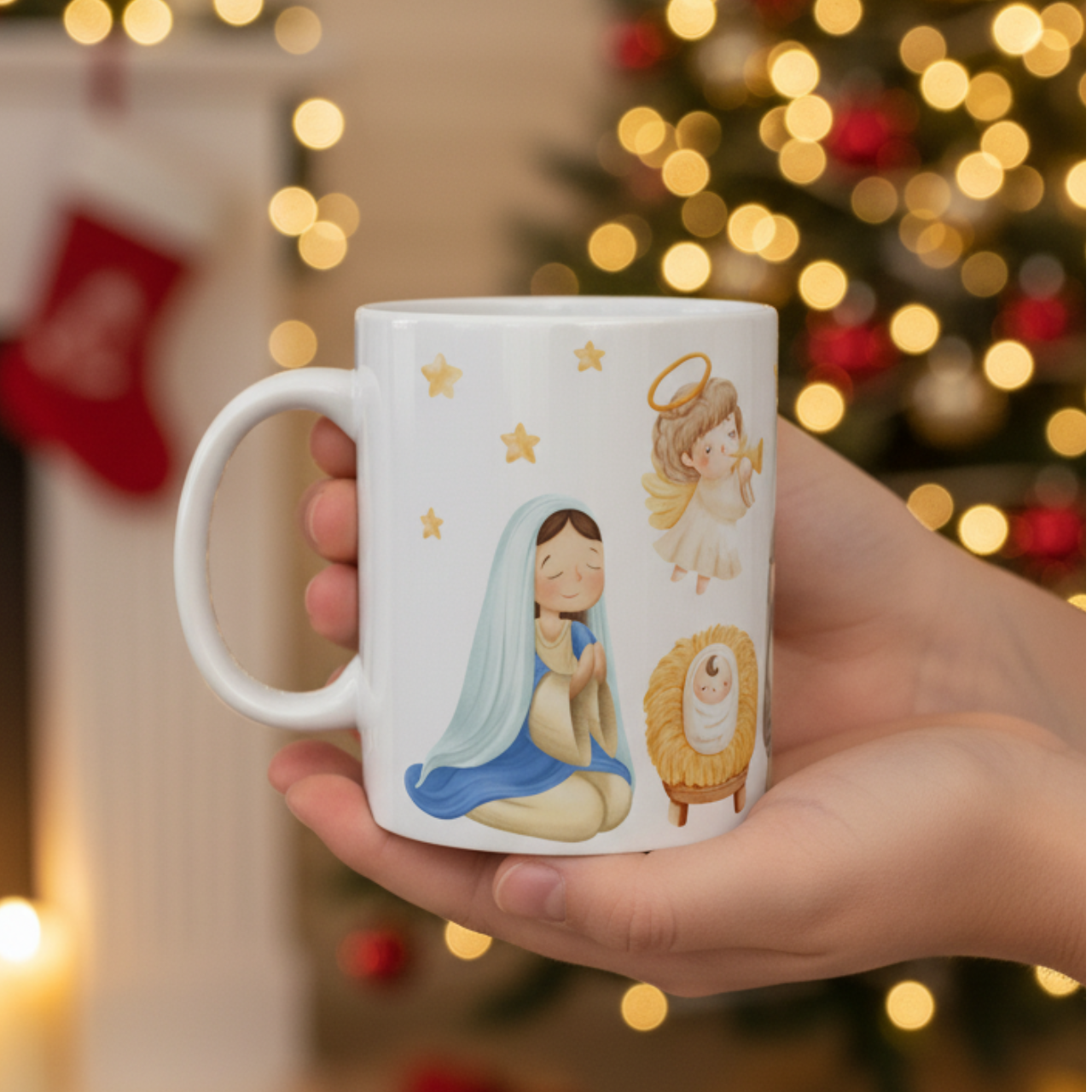 Nativity Ceramic Mug — Blessed Baby Jesus Christmas Coffee Cup — Sweet Christmas gift for Kids &amp; Family