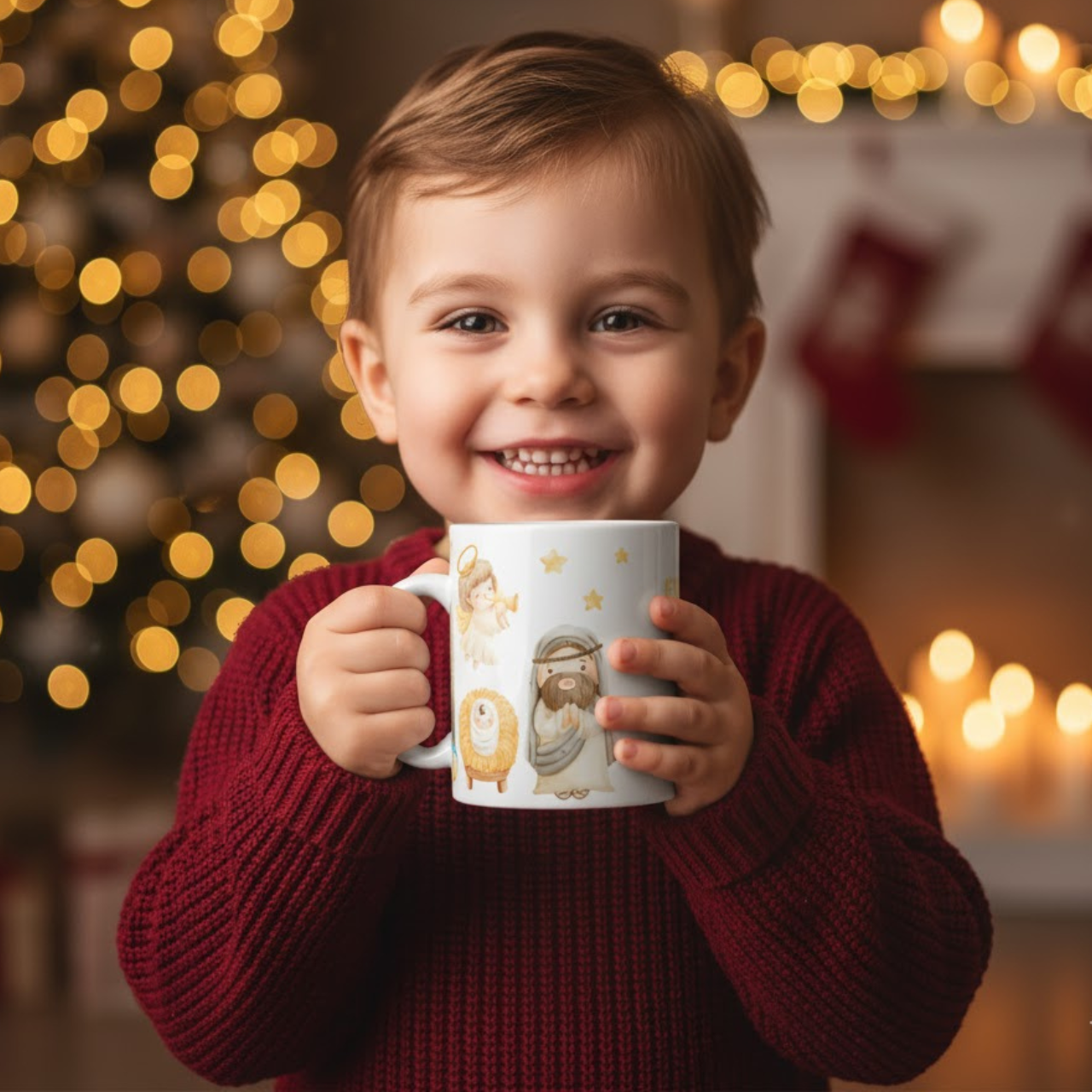 Nativity Ceramic Mug — Blessed Baby Jesus Christmas Coffee Cup — Sweet Christmas gift for Kids &amp; Family product thumbnail image