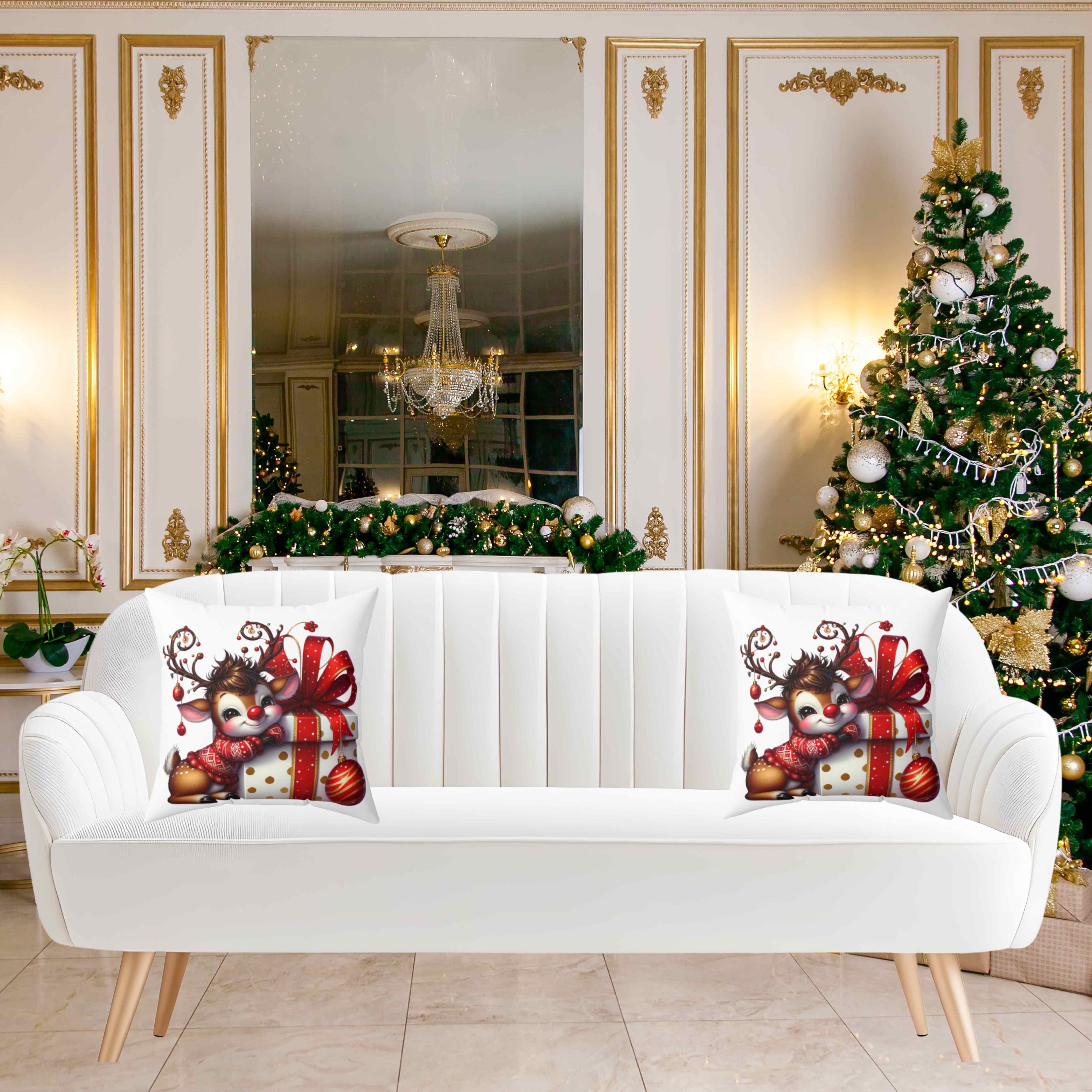 Christmas Reindeer Gift Pillow — Cute Holiday Throw Cushion product thumbnail image