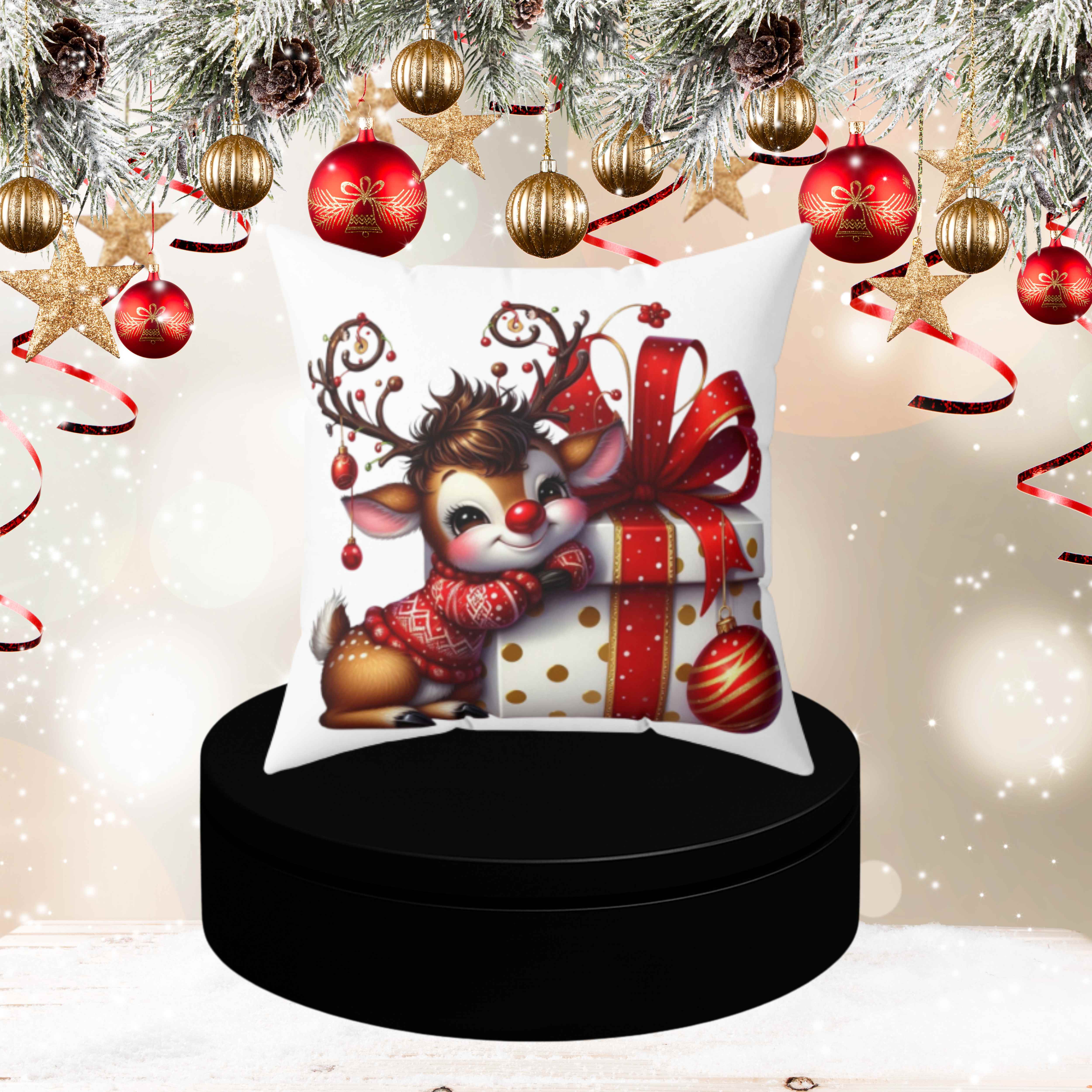 Christmas Reindeer Gift Pillow — Cute Holiday Throw Cushion product thumbnail image