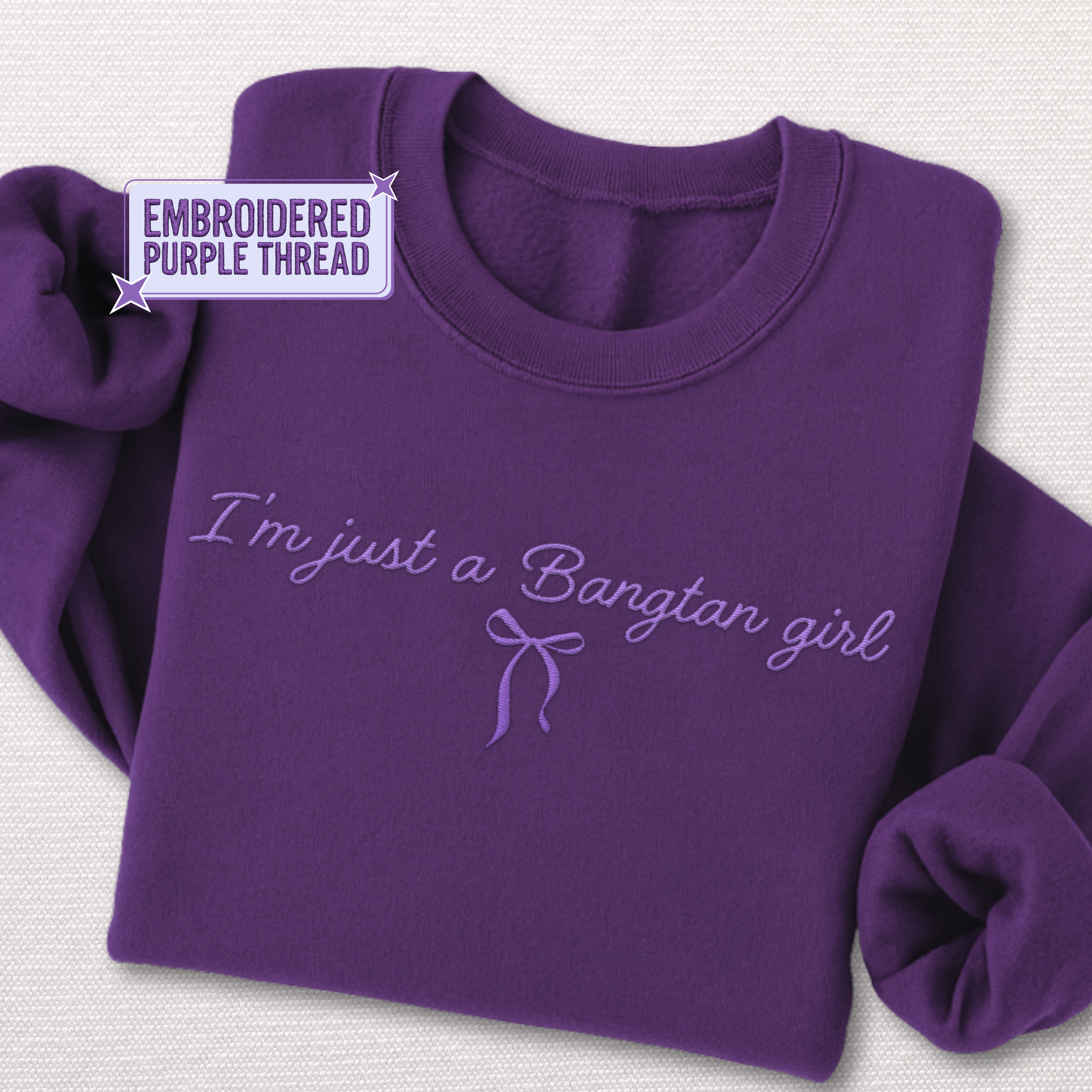 EMBROIDERED PURPLE THREAD Bangtan Girl Unisex Sweatshirt product thumbnail image EMBROIDERED PURPLE THREAD Bangtan Girl Unisex Sweatshirt product thumbnail image
