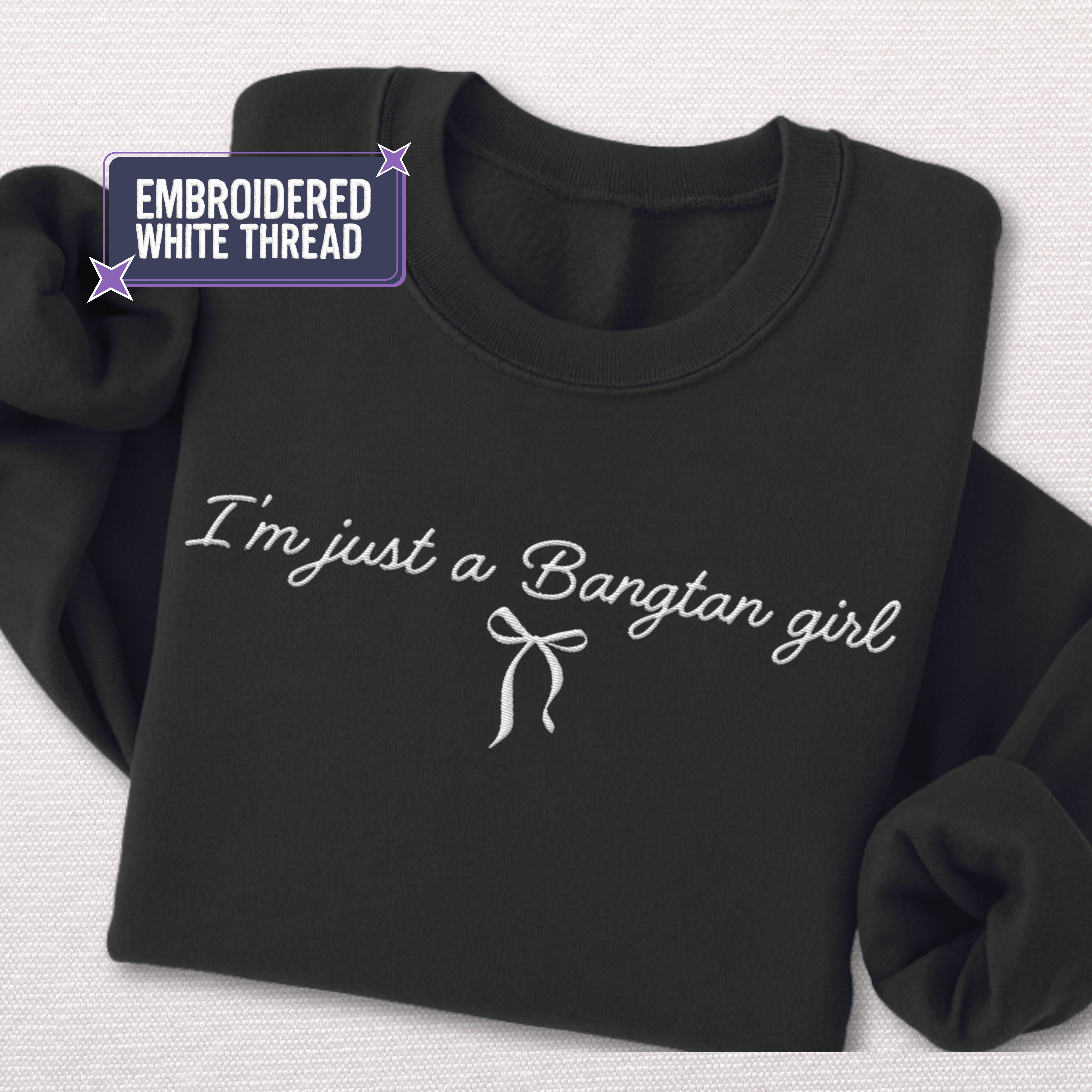 EMBROIDERED WHITE THREAD Bangtan Girl Unisex Sweatshirt product thumbnail image EMBROIDERED WHITE THREAD Bangtan Girl Unisex Sweatshirt product thumbnail image