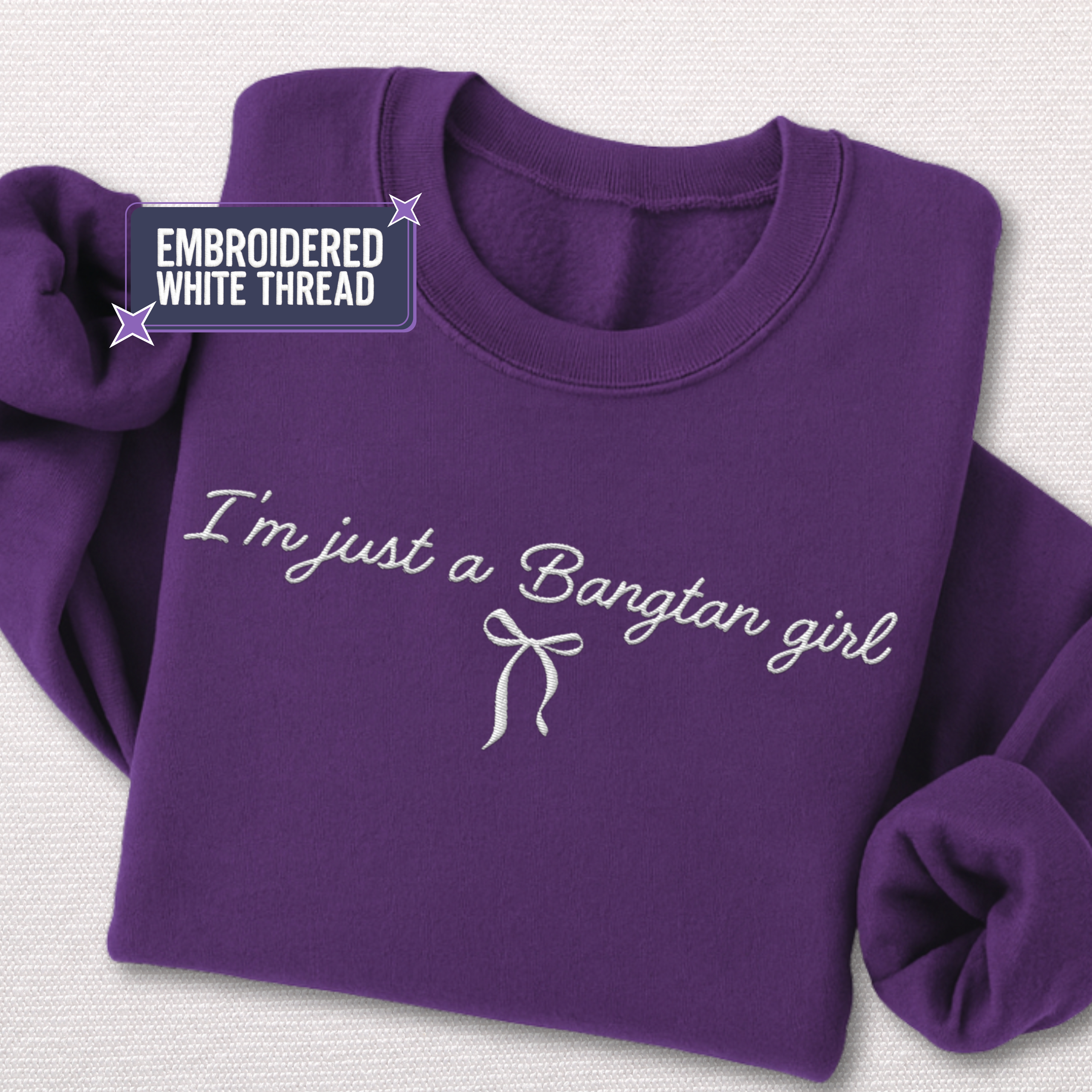 EMBROIDERED WHITE THREAD Bangtan Girl Unisex Sweatshirt product thumbnail image EMBROIDERED WHITE THREAD Bangtan Girl Unisex Sweatshirt product thumbnail image