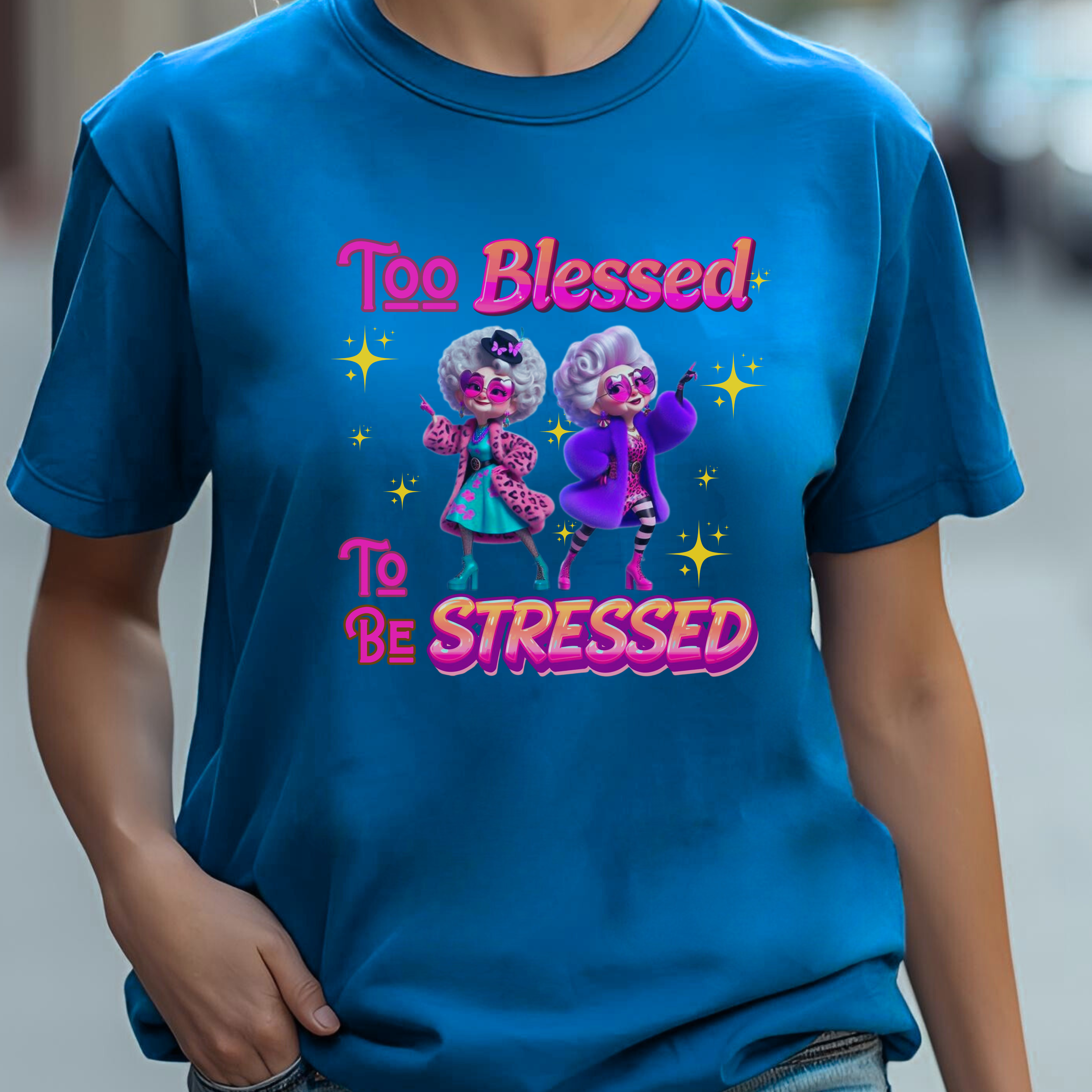 "Too Blessed to Be Stressed" Christian Women’s Cotton Short Sleeve T-Shirt – Peace Over Chaos, Faith Over Pressure product thumbnail image