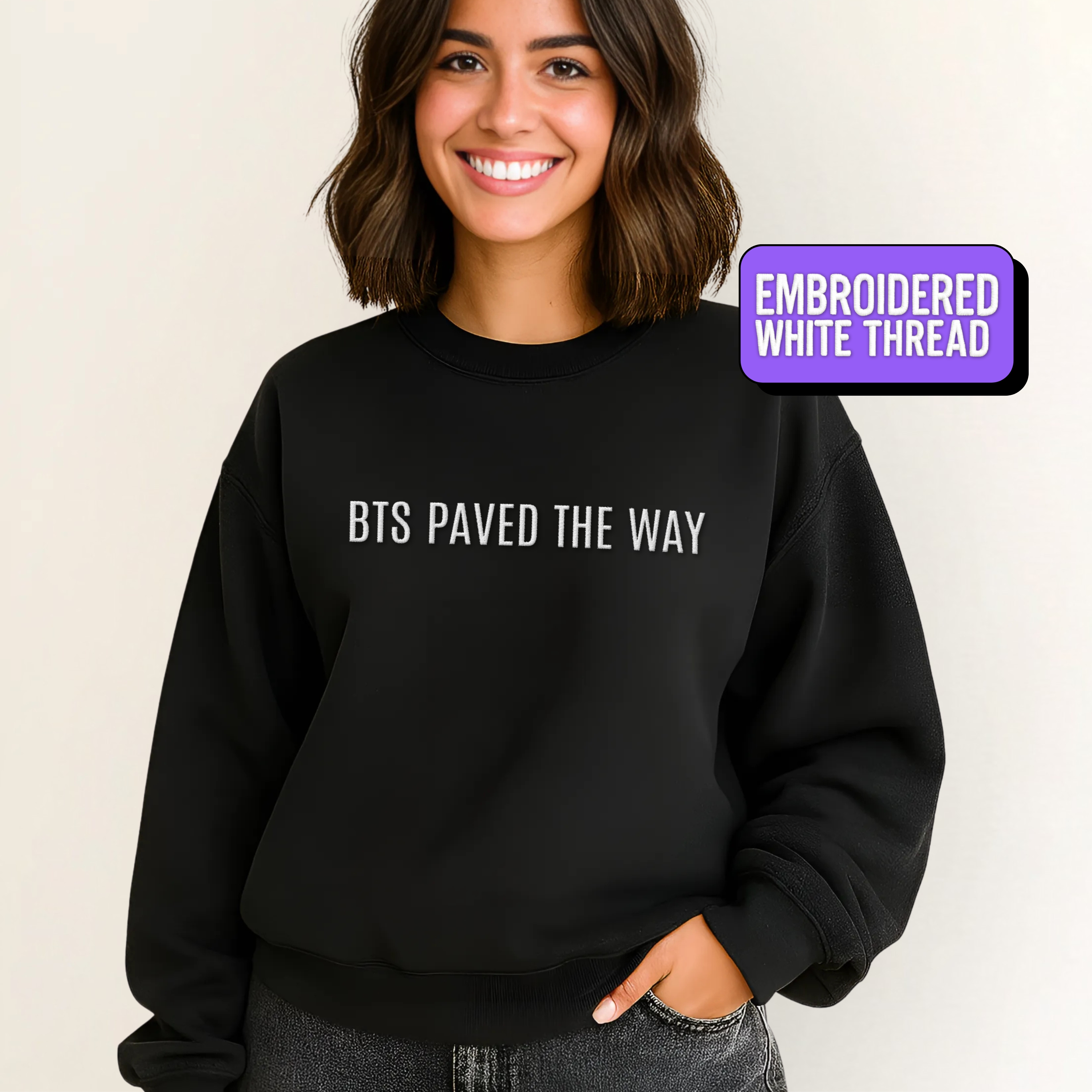 Embroidered White Thread Paved The Way Unisex Sweatshirt Embroidered White Thread Paved The Way Unisex Sweatshirt