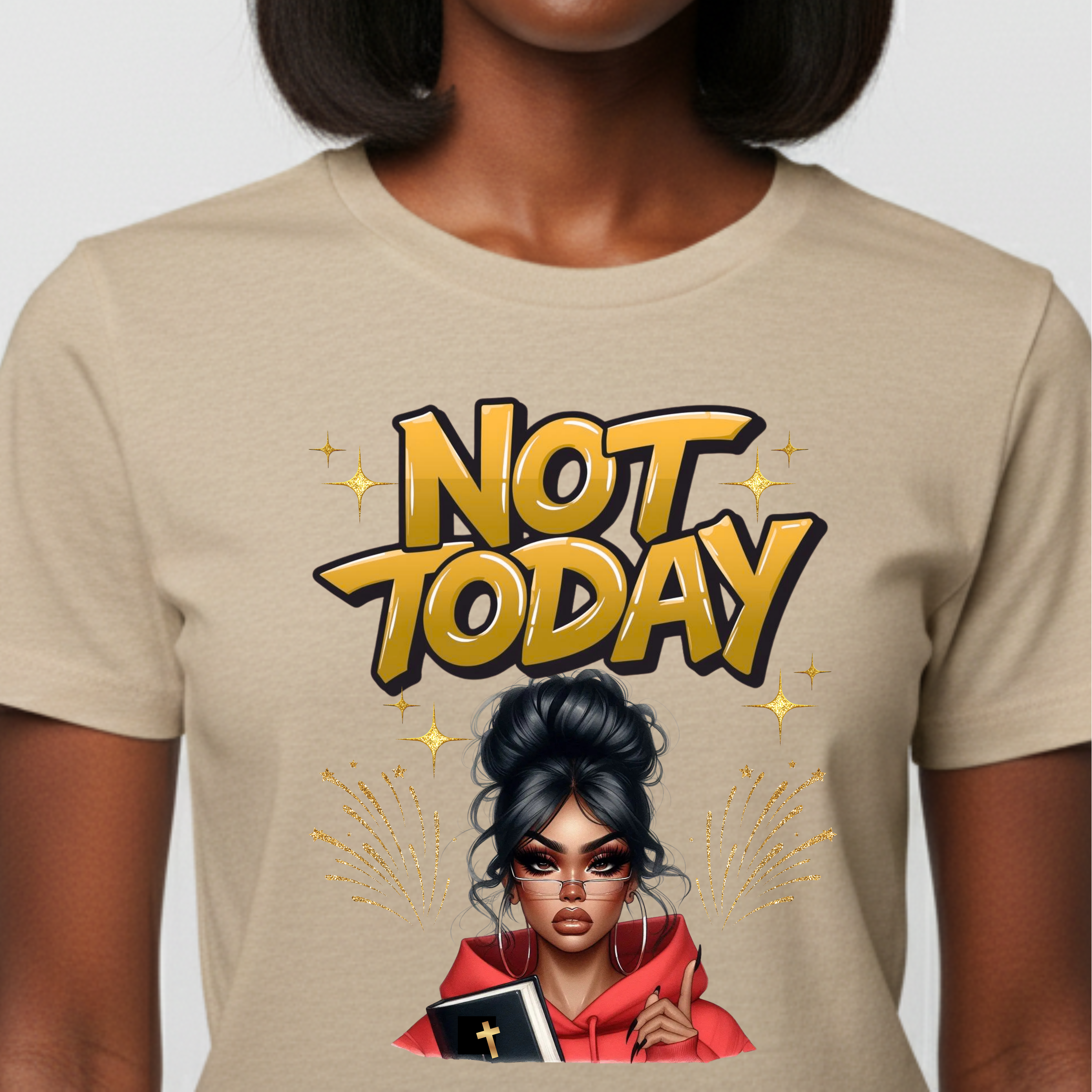 "Not Today" Christian Women's Cotton Short Sleeve T-Shirt – Faith-Based Apparel, Motivational Message product thumbnail image
