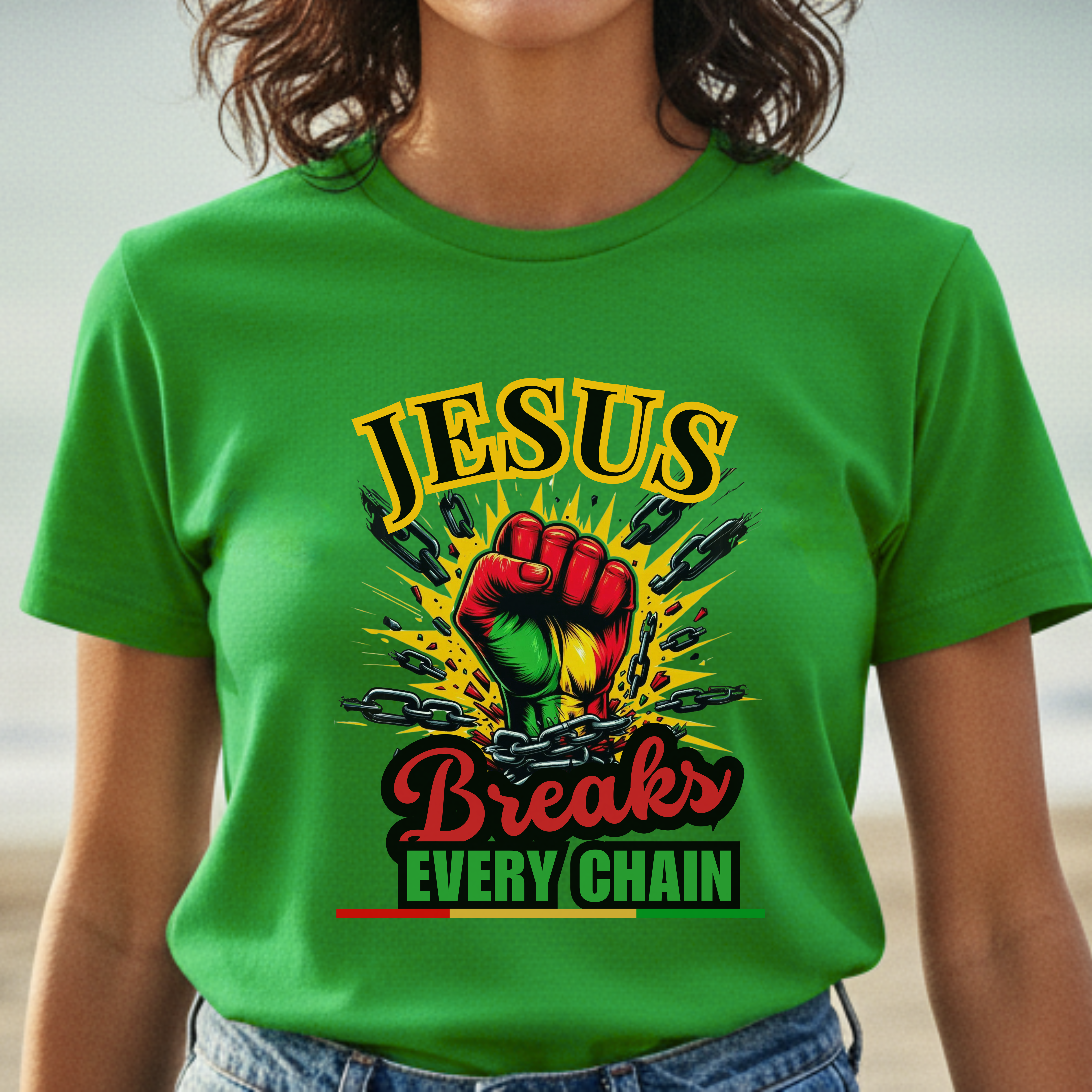 "Jesus Breaks Every Chain" Christian Women's T-Shirt – Faith-Based Christian Women's Cotton Short Sleeve T-Shirt product thumbnail image "Jesus Breaks Every Chain" Christian Women's T-Shirt – Faith-Based Christian Women's Cotton Short Sleeve T-Shirt product thumbnail image