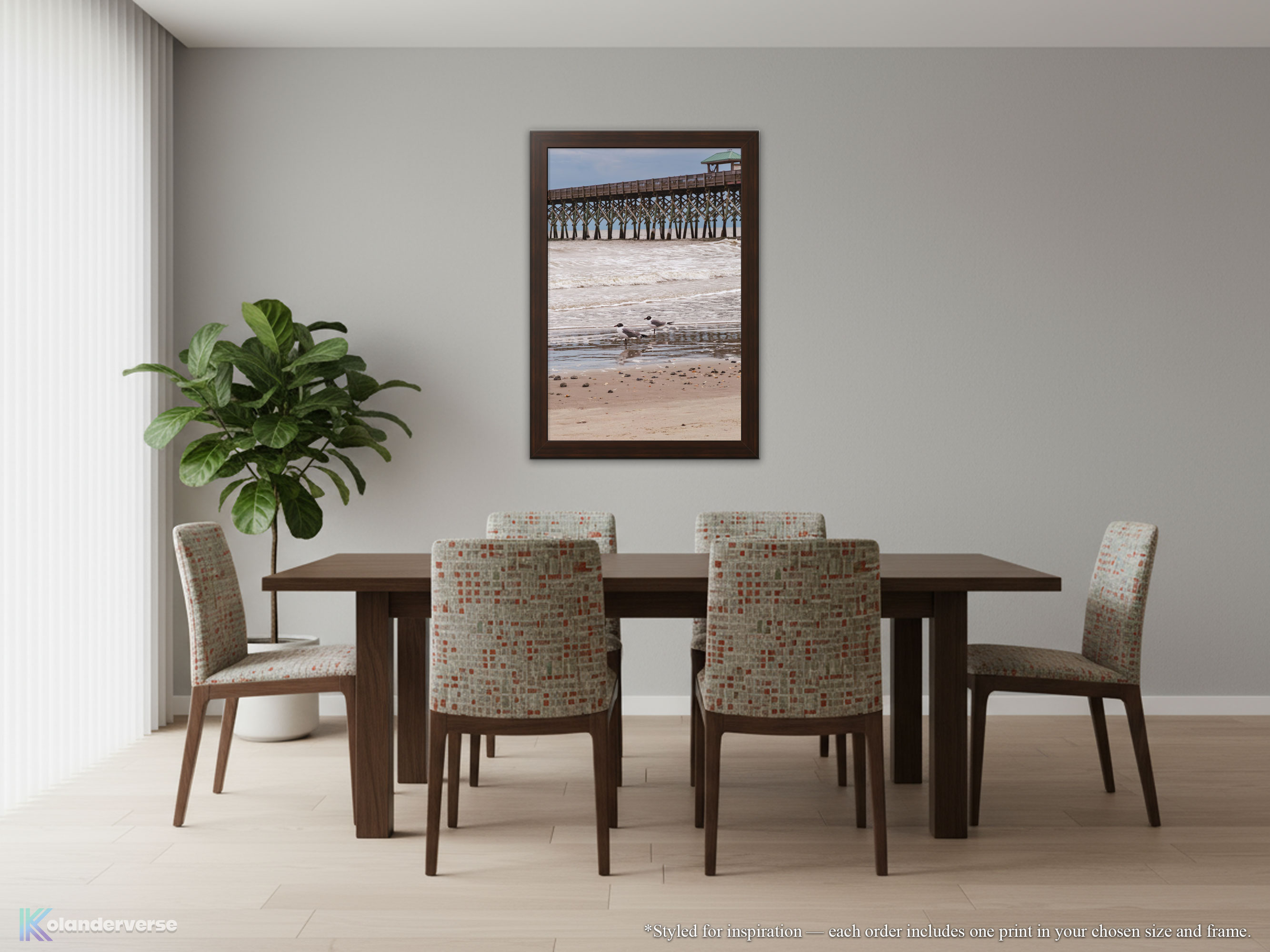 Seagulls on Shore Next to Folly Beach Ocean Pier - Framed Print - South Carolina Coastal Birds Photography Art, Home Décor #8