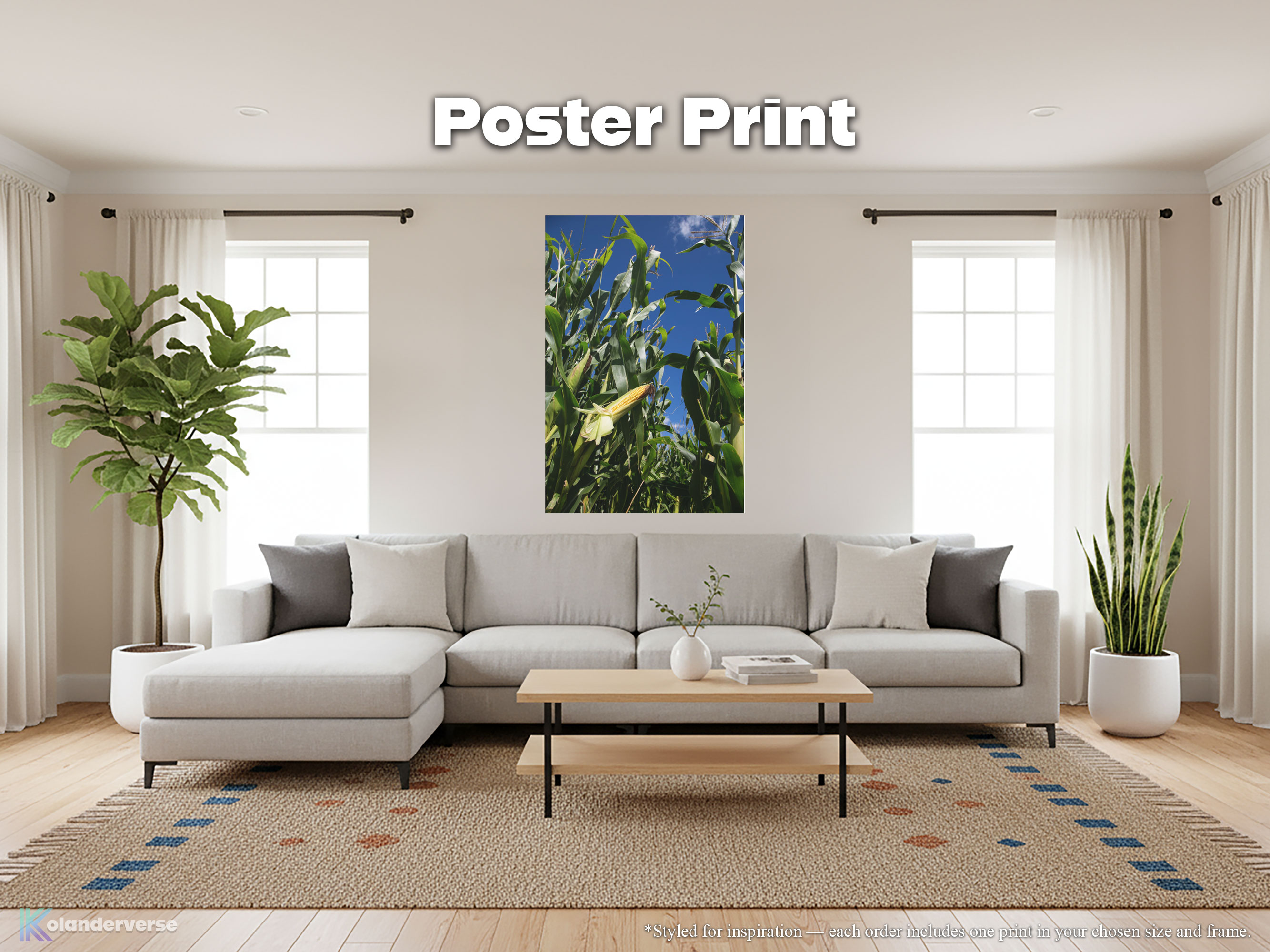 Golden Corn Field Close Up - Giclée Poster Print – Blue Sky Farm Photography Wall Art, Country Landscape - Rustic Harvest Nature Decor #19