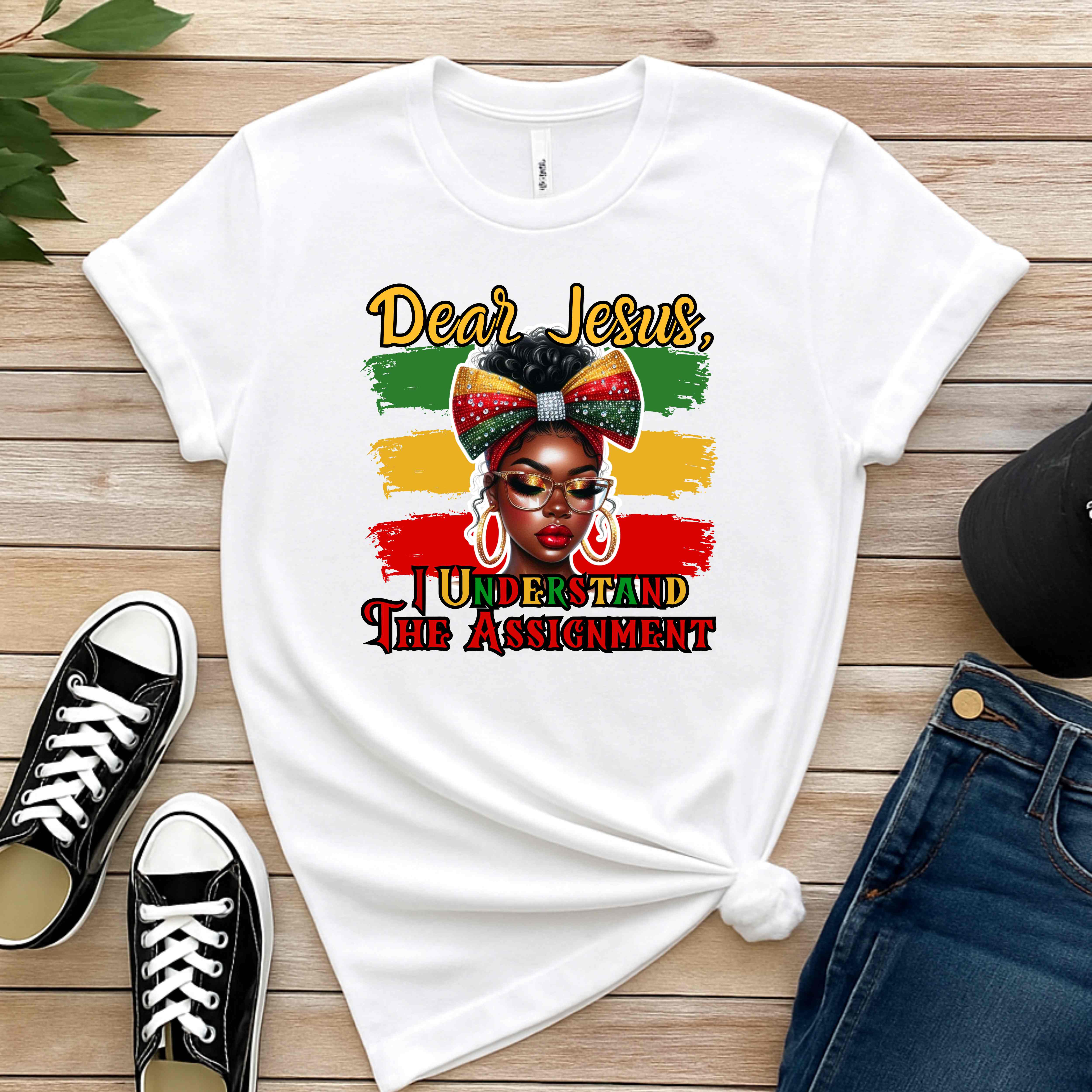 "Dear Jesus, I Understand the Assignment" Faith-Based Christian Women's Short Sleeve Cotton T-Shirt product thumbnail image