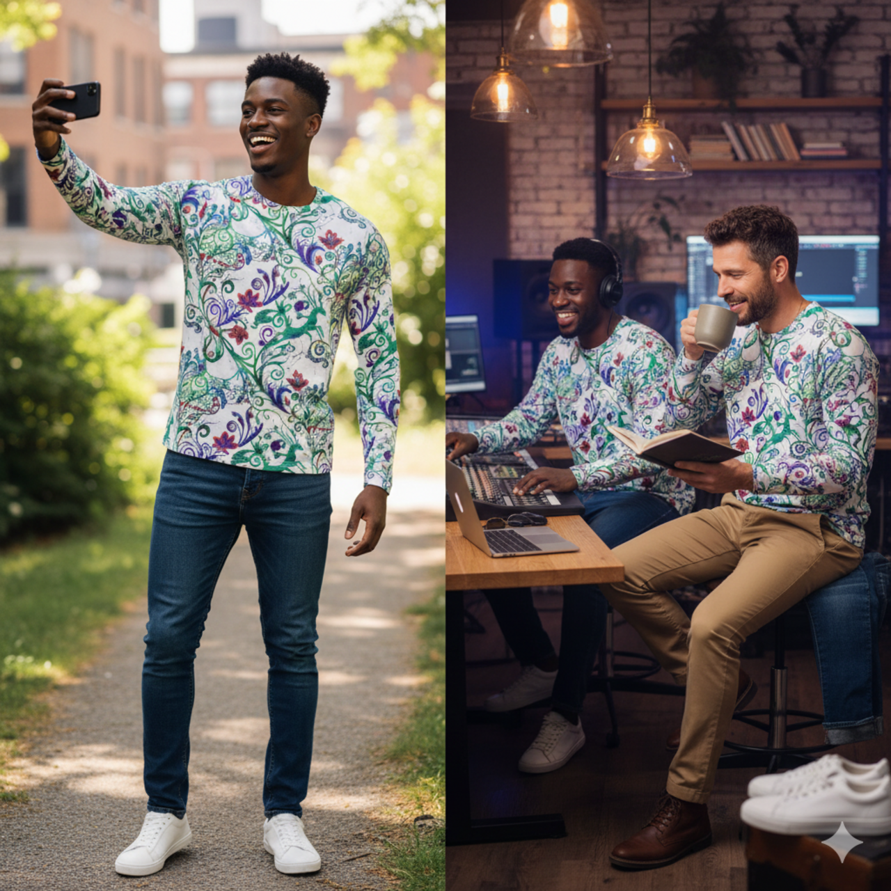 Floral Vines Long Sleeve Shirt – Colorful Botanical All-Over Print product thumbnail image Floral Vines Long Sleeve Shirt – Colorful Botanical All-Over Print product thumbnail image