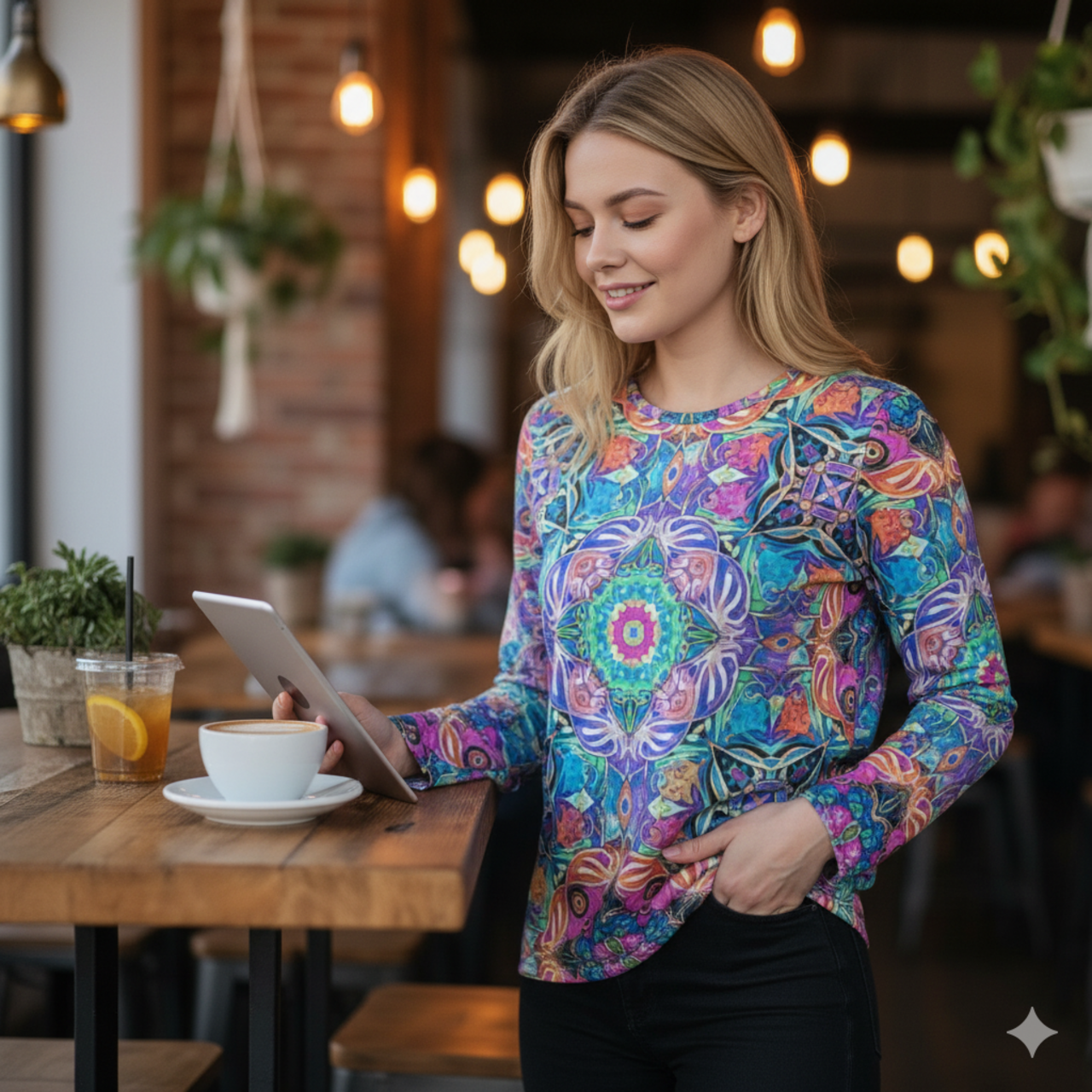 Bohemian Kaleidoscope V-Neck Long Sleeve — Women's Psychedelic All-Over Print Shirt product thumbnail image Bohemian Kaleidoscope V-Neck Long Sleeve — Women's Psychedelic All-Over Print Shirt product thumbnail image