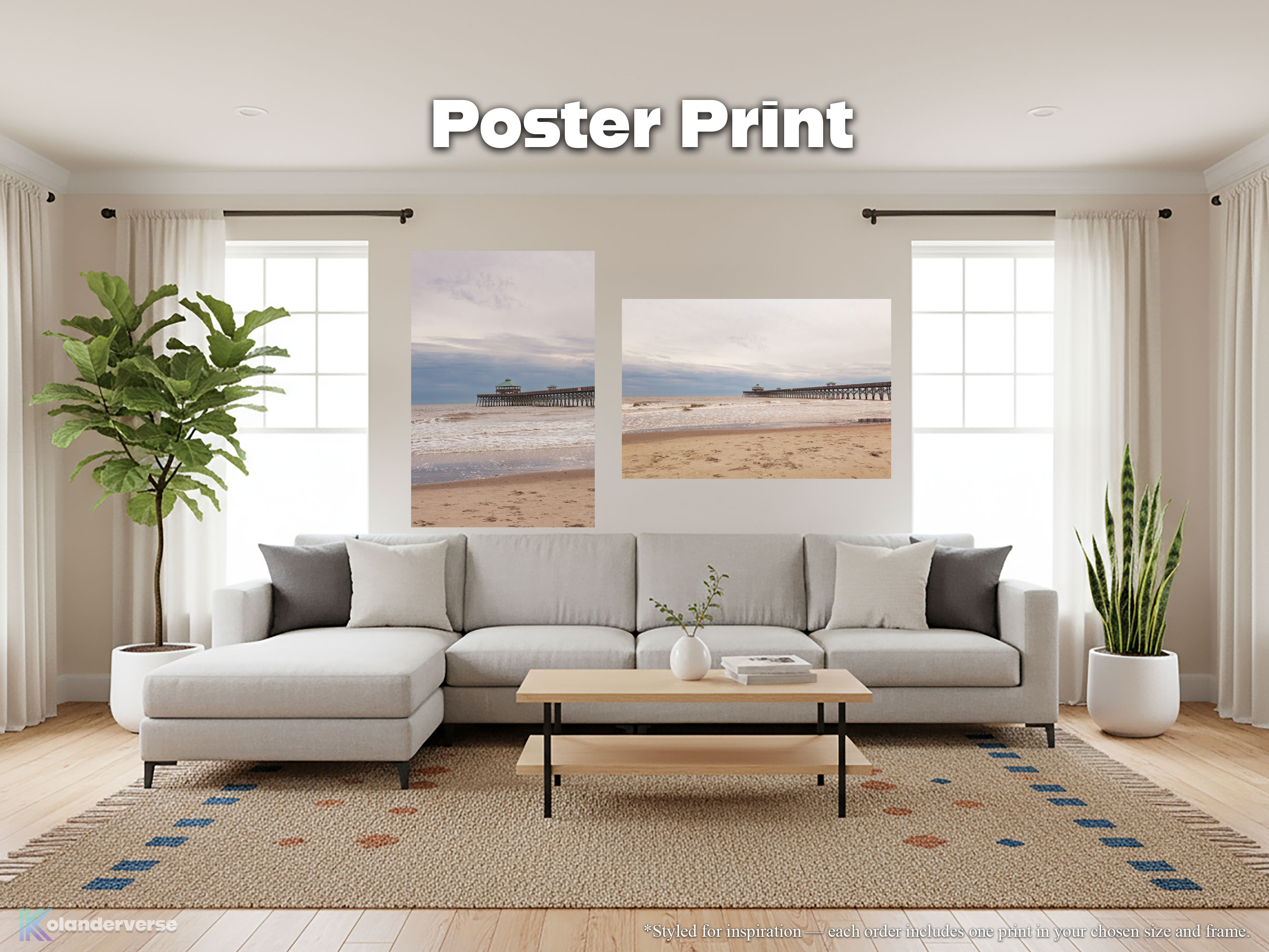 Folly Beach South Carolina - Giclée Poster Print Horizontal - Coastal Ocean Shoreline and Fishing Pier Photography Wall Art #25 product thumbnail image