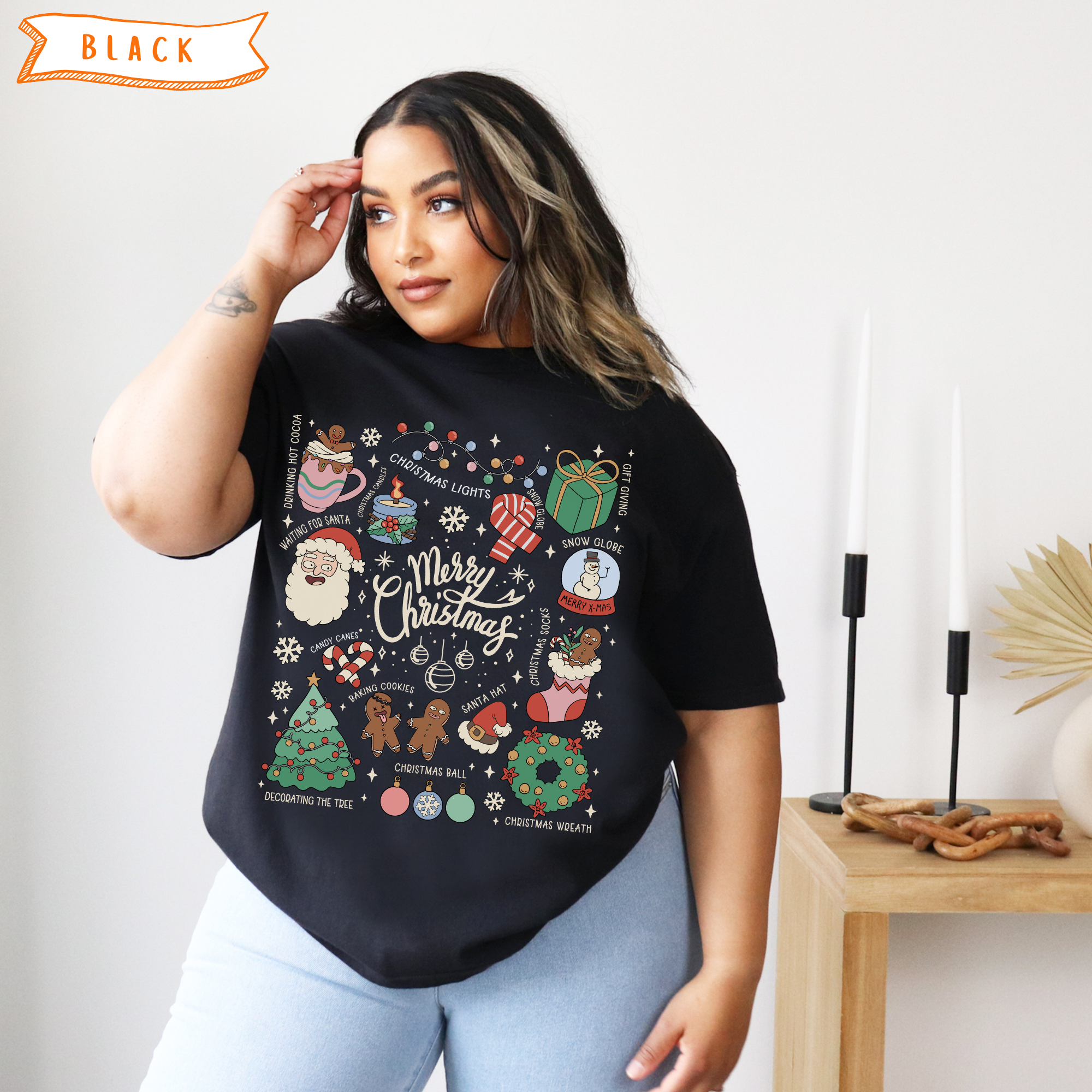 Vintage Merry Christmas Doodle T-Shirt product thumbnail image