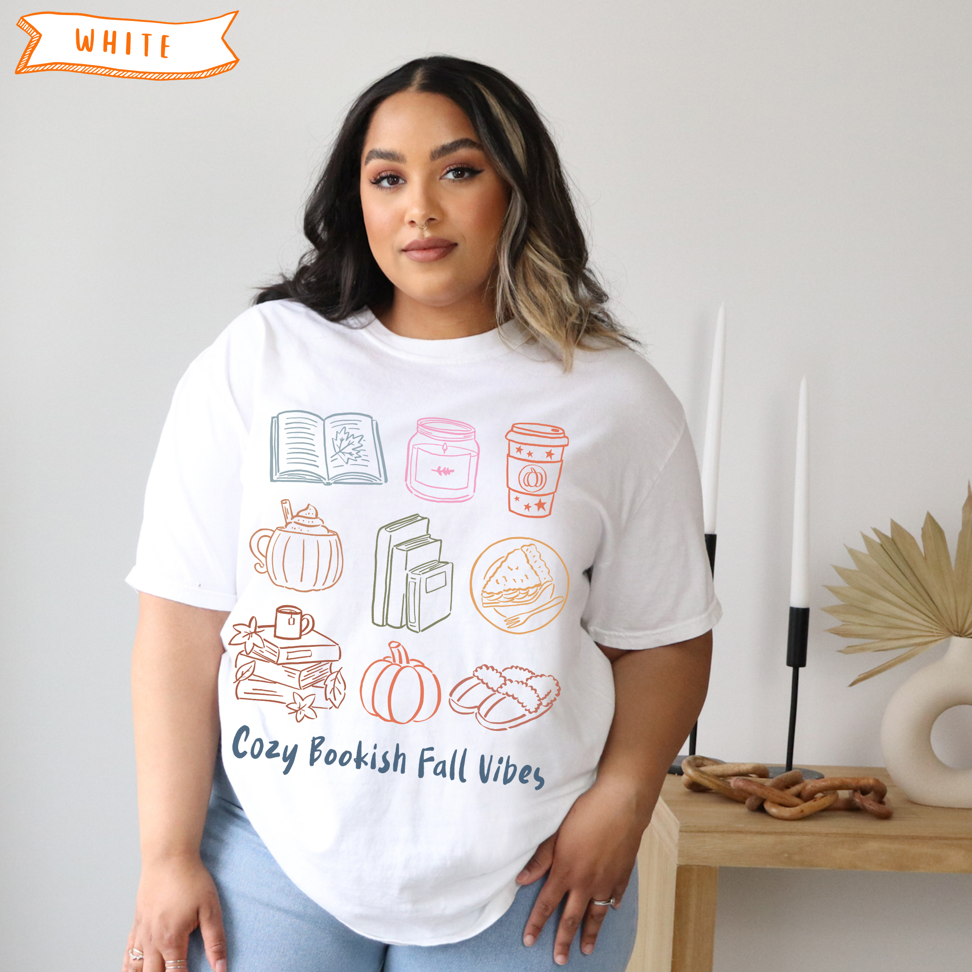 Cozy Bookish Vibes Doodle T-shirt product thumbnail image