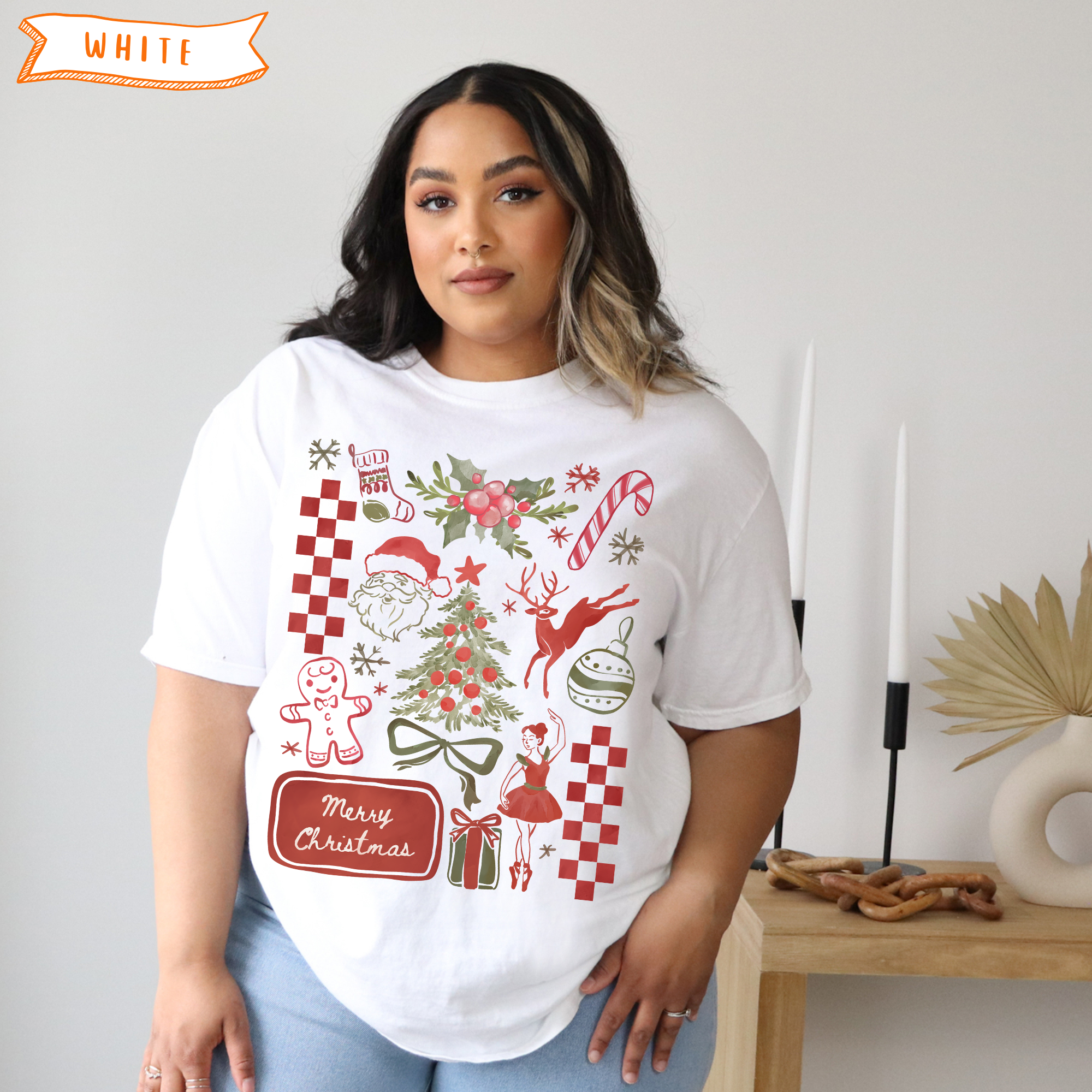 Merry Christmas Watercolor Doodle T-Shirt product thumbnail image