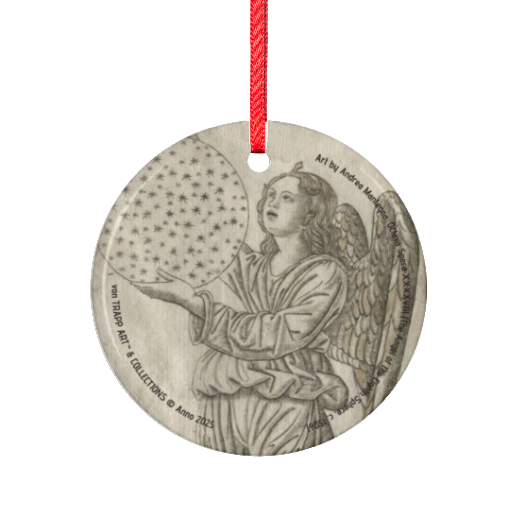[UK/EU] Two Artists – Notburga von Trapp (2025) &amp; Andrea Mantegna (c. 1506) – Glossy Ceramic Ornament 2-Sided Print, Angel with Universe, 2025 "Silent Night Art Collection". This item supports the nonprofit Georg &amp; Agathe Foundation and vonTrapp.org.