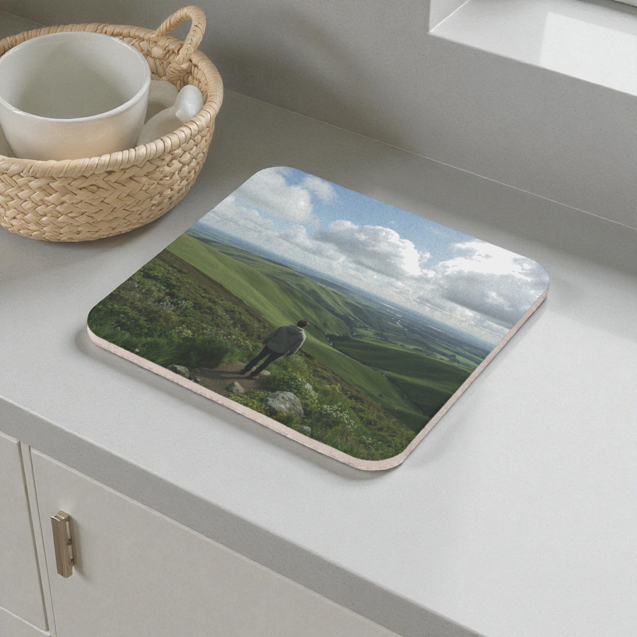 Peaceful Green Valley View Cork Back Coaster