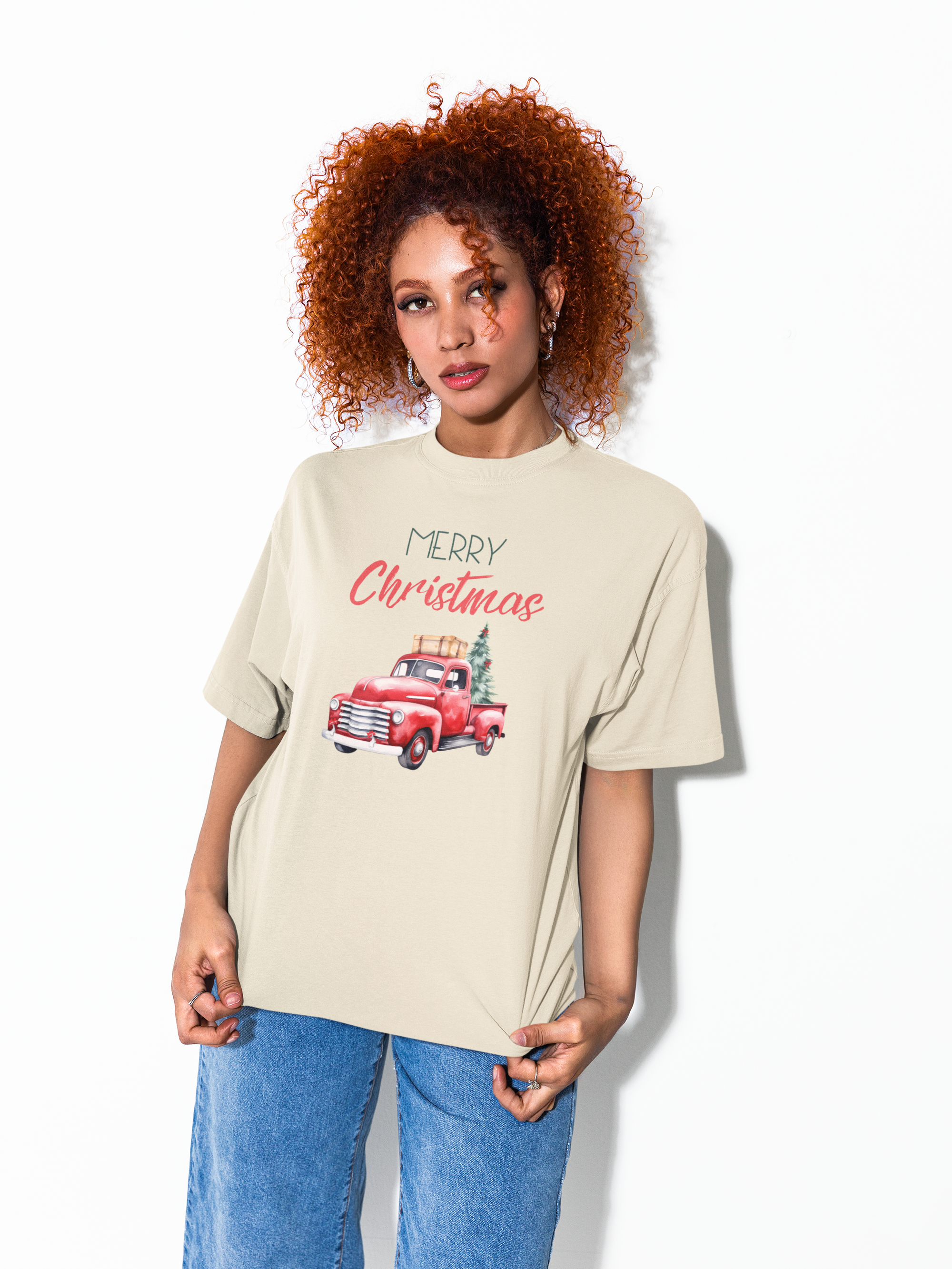 Merry Christmas Red Truck Tee – Vintage Holiday Graphic T-Shirt product thumbnail image
