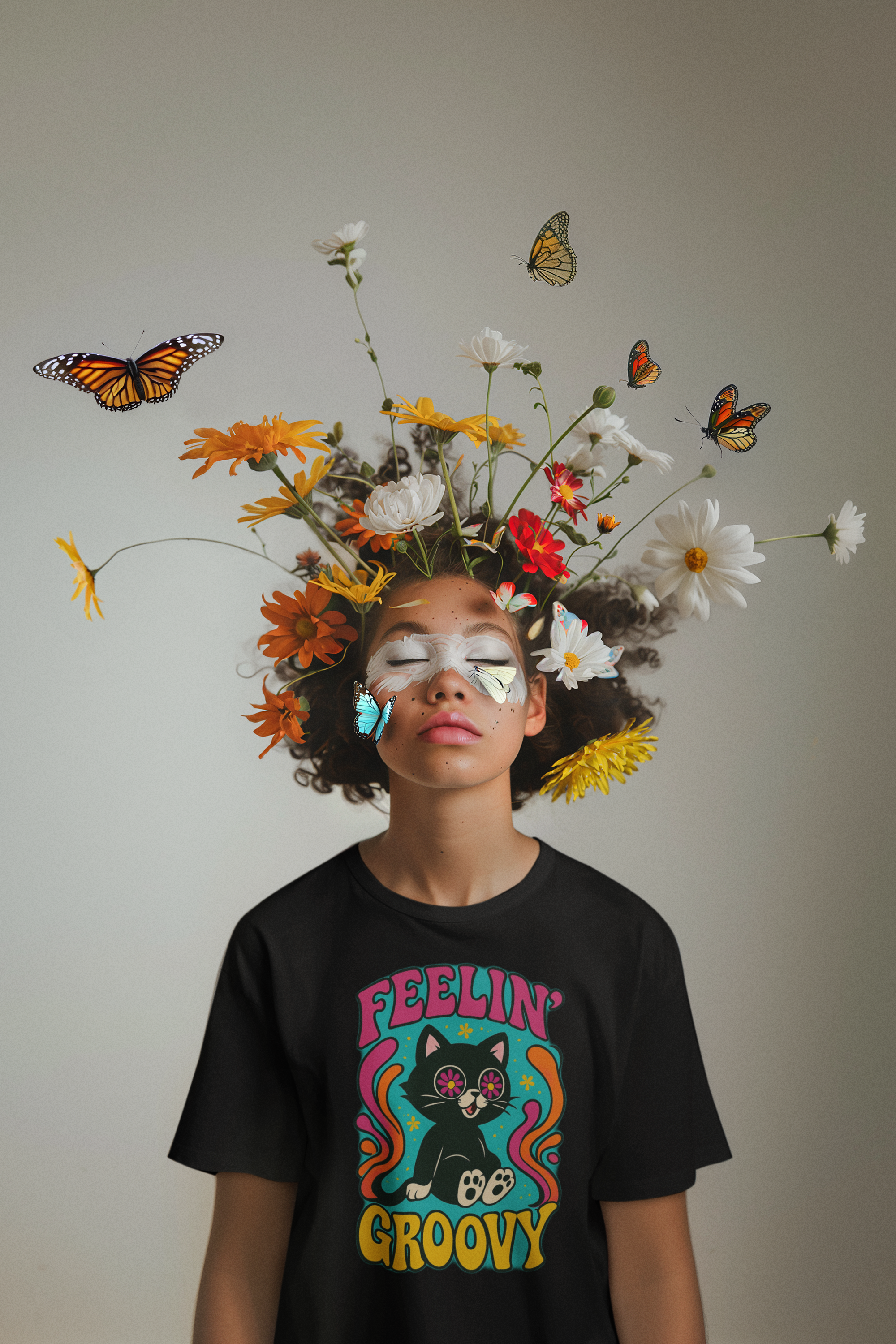 Feelin' Groovy Cat Tee | Retro Vibe T-Shirt, Cool Cat Lover Gift, Music Festival Apparel, Vintage Style Top, Unisex Graphic Shirt