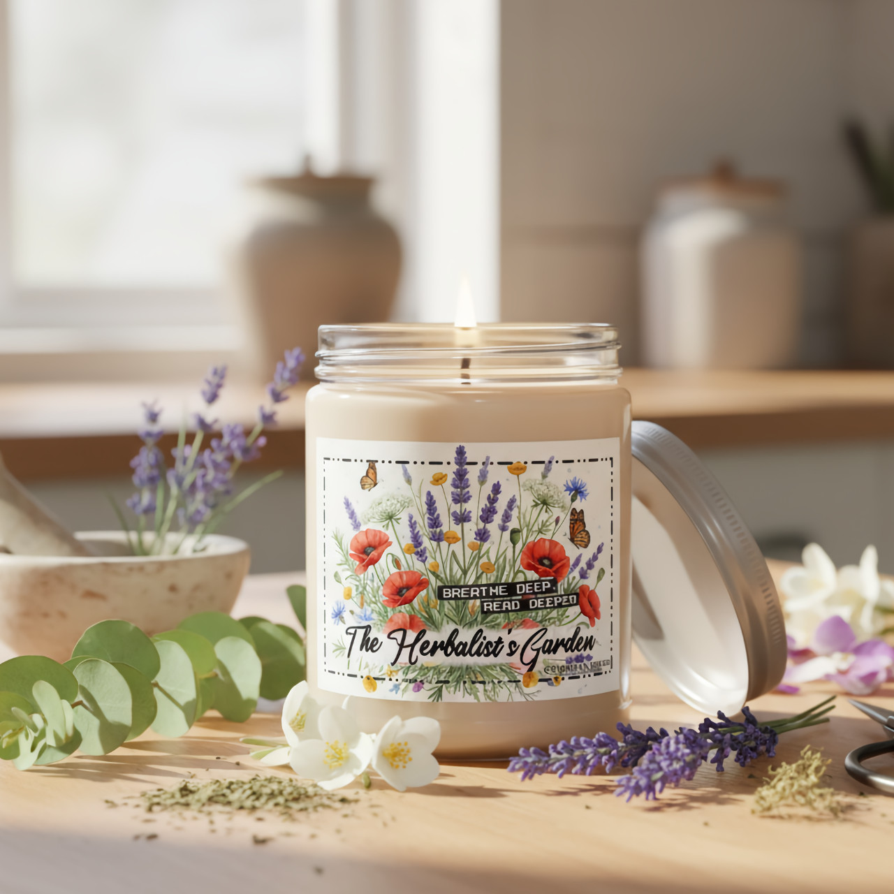 “The Herbalist’s Garden” Eucalyptus Lavender Herb Soy Wax Candle – 9oz – Refreshing Scent – 50-60 Hour Burn – Reusable Glass Jar product thumbnail image “The Herbalist’s Garden” Eucalyptus Lavender Herb Soy Wax Candle – 9oz – Refreshing Scent – 50-60 Hour Burn – Reusable Glass Jar product thumbnail image