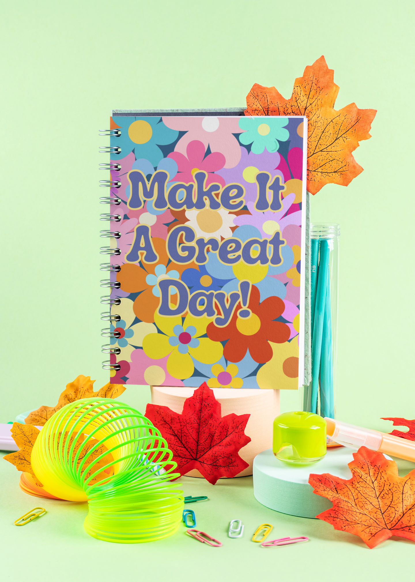 Make It A Great Day! Floral Spiral Notebook — Ruled Journal for Positivity &amp; Daily Notes product thumbnail image