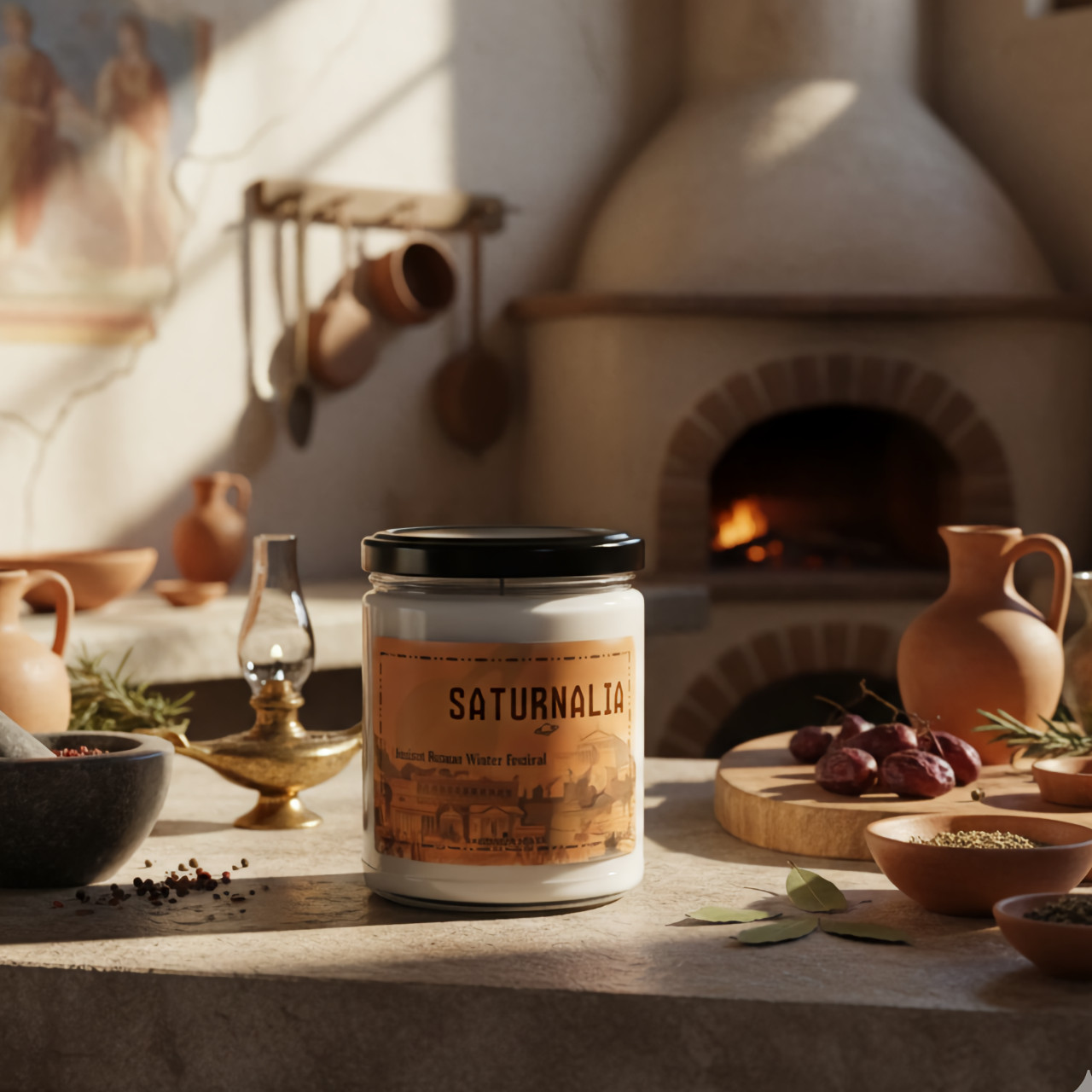 “Saturnalia” Limited Edition Soy Wax Candle – 9oz – Ancient Roman Winter Festival – 50-60 Hour Burn – Reusable Glass Jar “Saturnalia” Limited Edition Soy Wax Candle – 9oz – Ancient Roman Winter Festival – 50-60 Hour Burn – Reusable Glass Jar