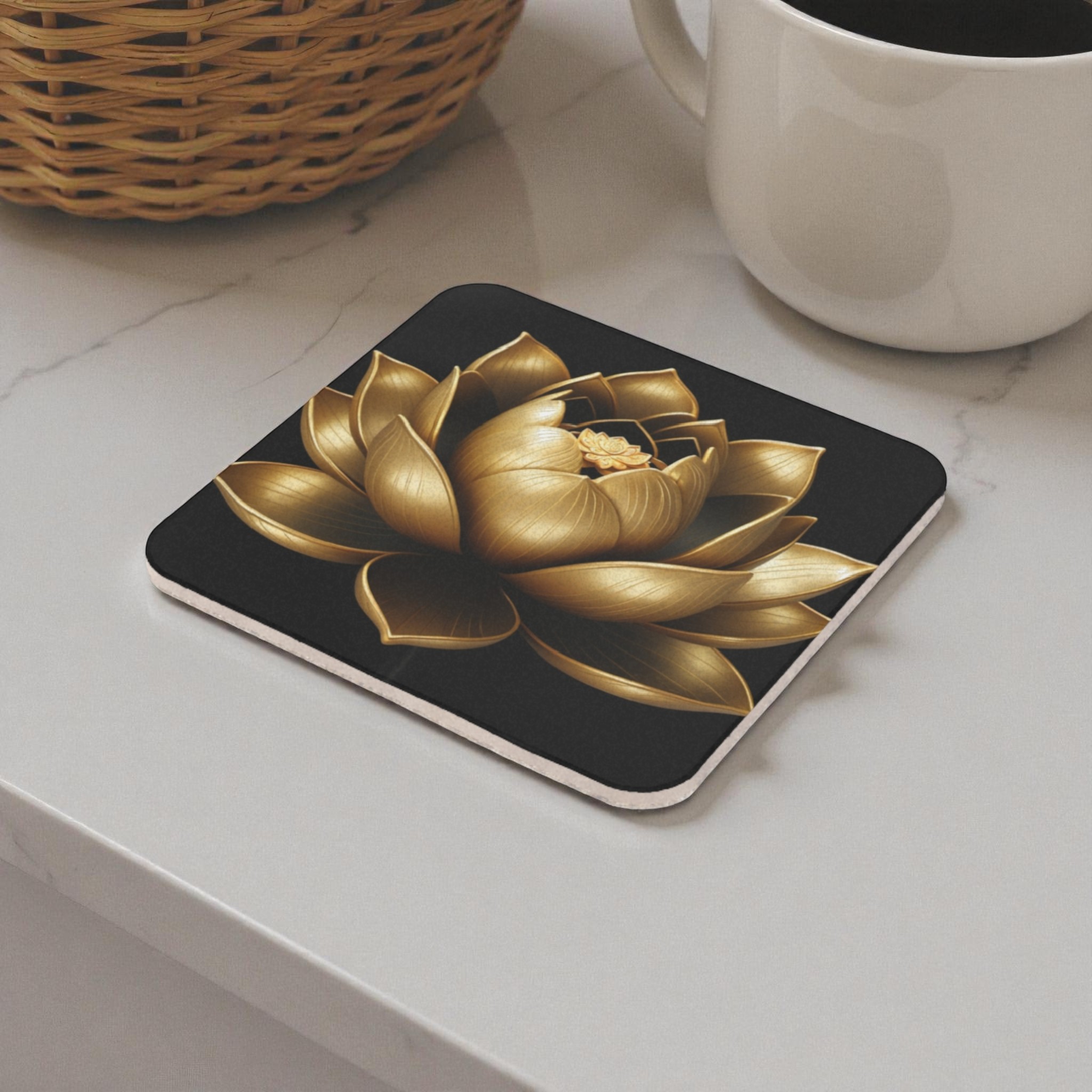 Elegant Golden Lotus Flower Cork Coaster