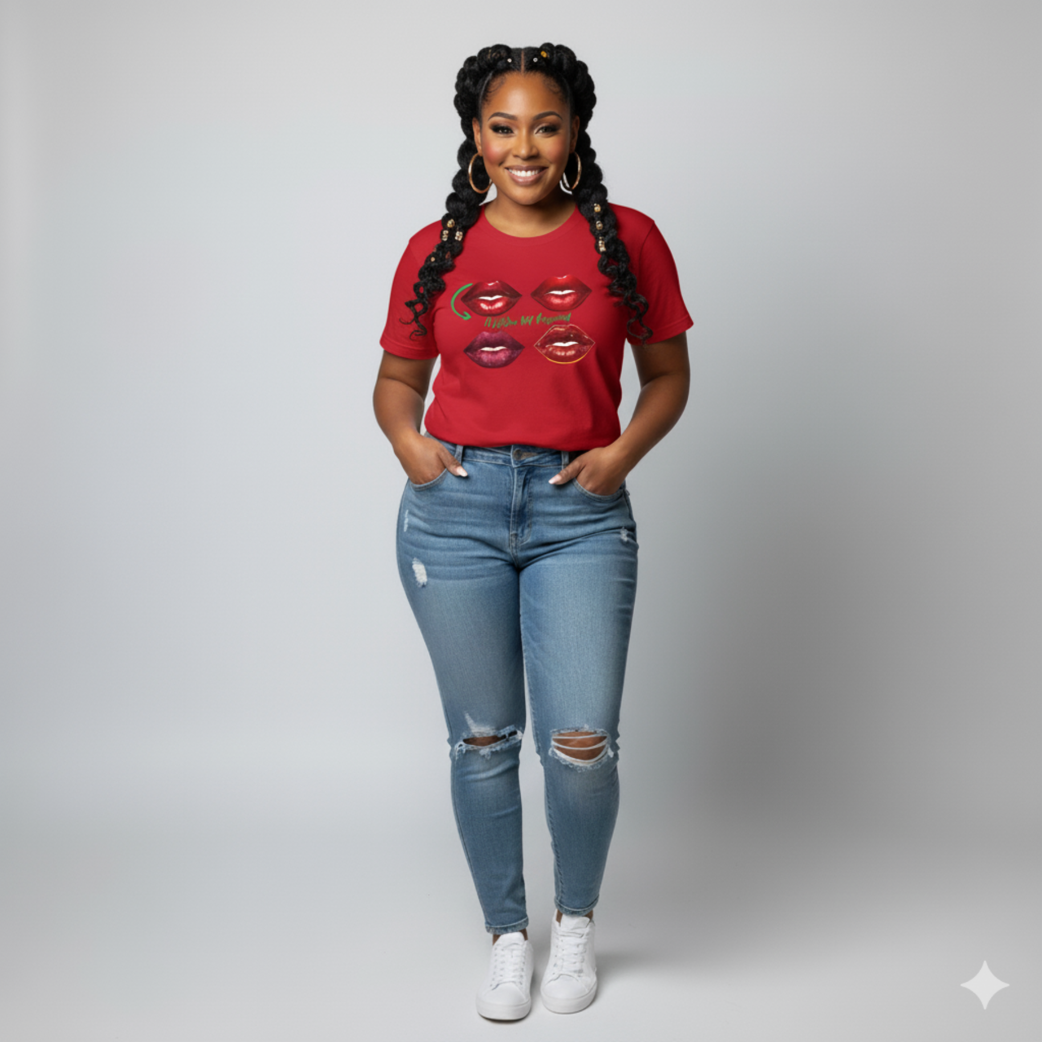 Lipstick Kiss T-Shirt — Four Lip Shades Graphic Tee (includes “Lipstick Not Kleenex” Text) product thumbnail image Lipstick Kiss T-Shirt — Four Lip Shades Graphic Tee (includes “Lipstick Not Kleenex” Text) product thumbnail image