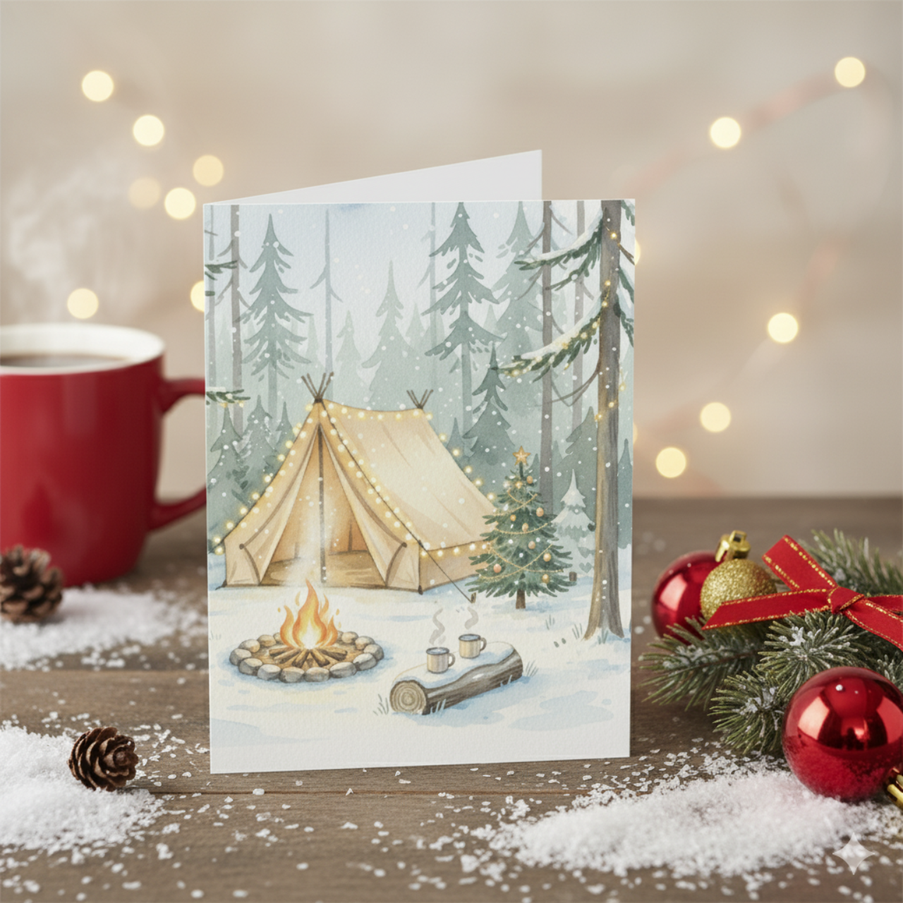 Winter Camping Holiday Greeting Cards — Cozy Tent & Campfire Scene (Set of 1/10/30/50) product thumbnail image Winter Camping Holiday Greeting Cards — Cozy Tent & Campfire Scene (Set of 1/10/30/50) product thumbnail image