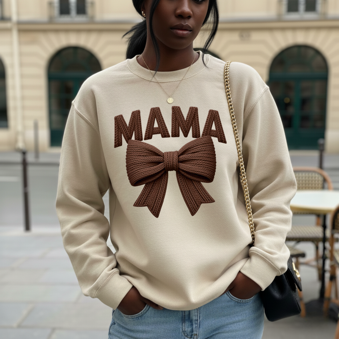Mama with Bow Sweatshirt product thumbnail image Mama with Bow Sweatshirt product thumbnail image