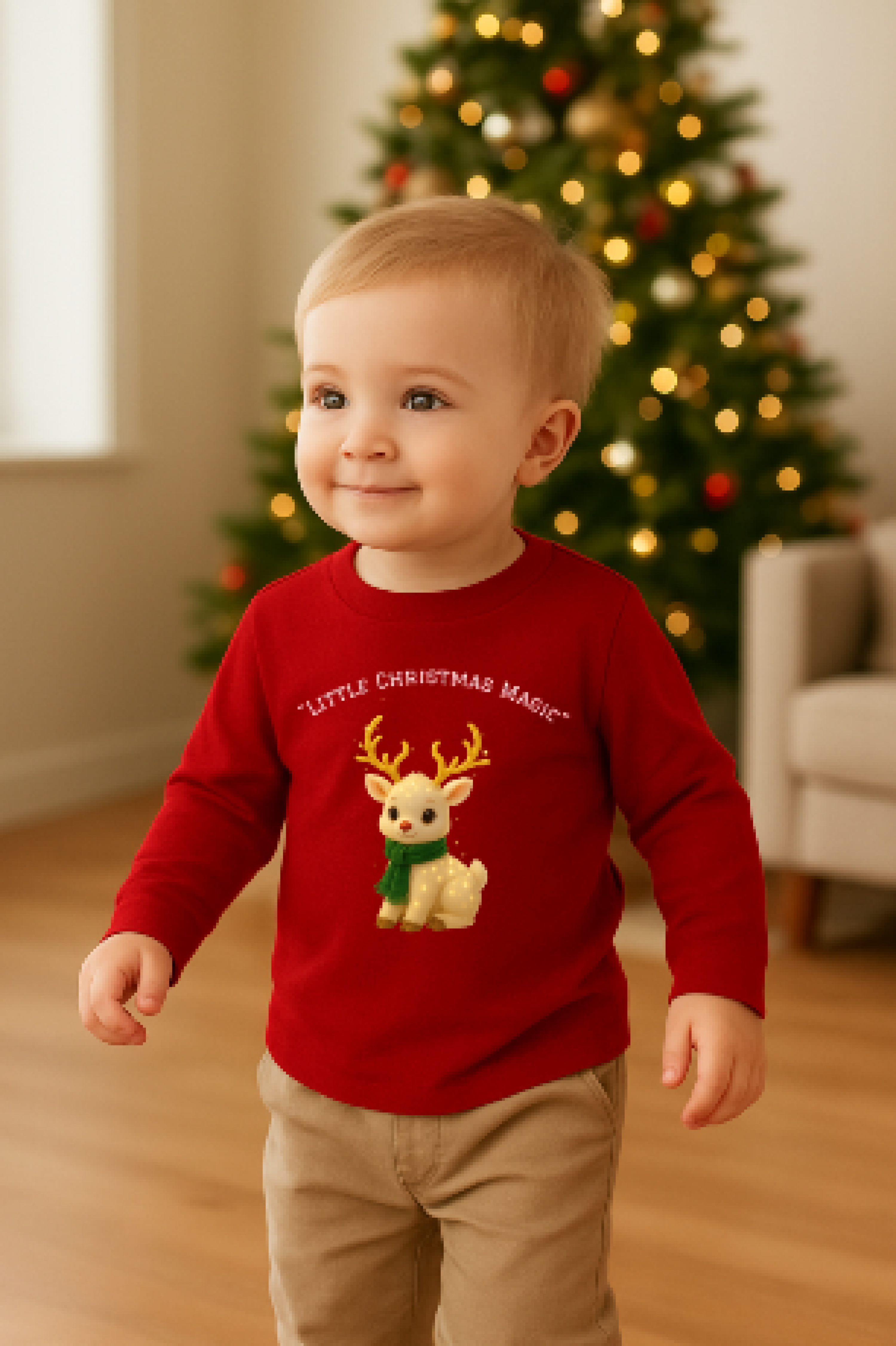 Toddler Long Sleeve Tee — Cute Reindeer with Green Scarf Holiday Shirt product thumbnail image Toddler Long Sleeve Tee — Cute Reindeer with Green Scarf Holiday Shirt product thumbnail image