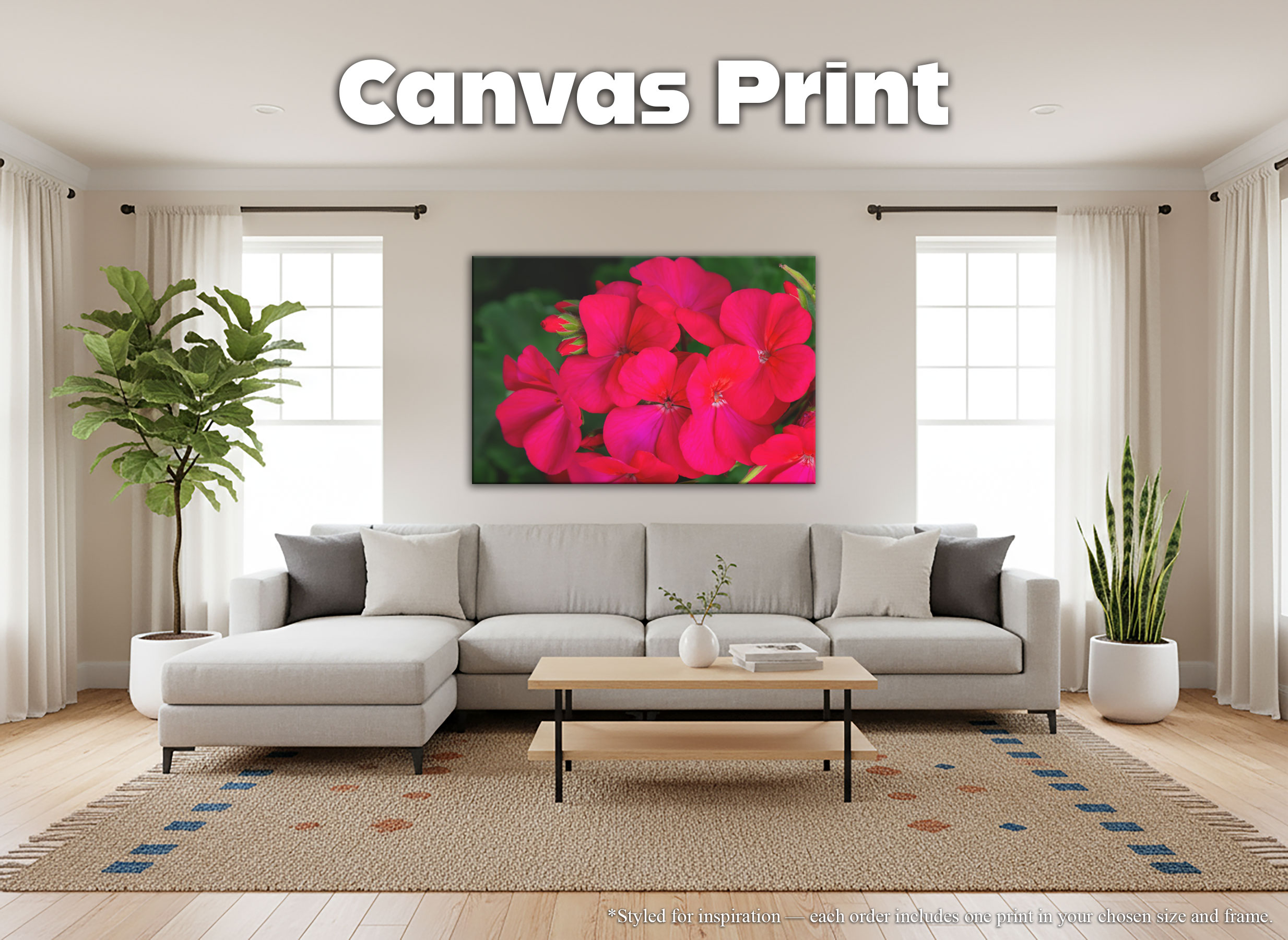 Bright Pink Geranium Flowers - Canvas Print - Close Up Floral Art #77 product thumbnail image
