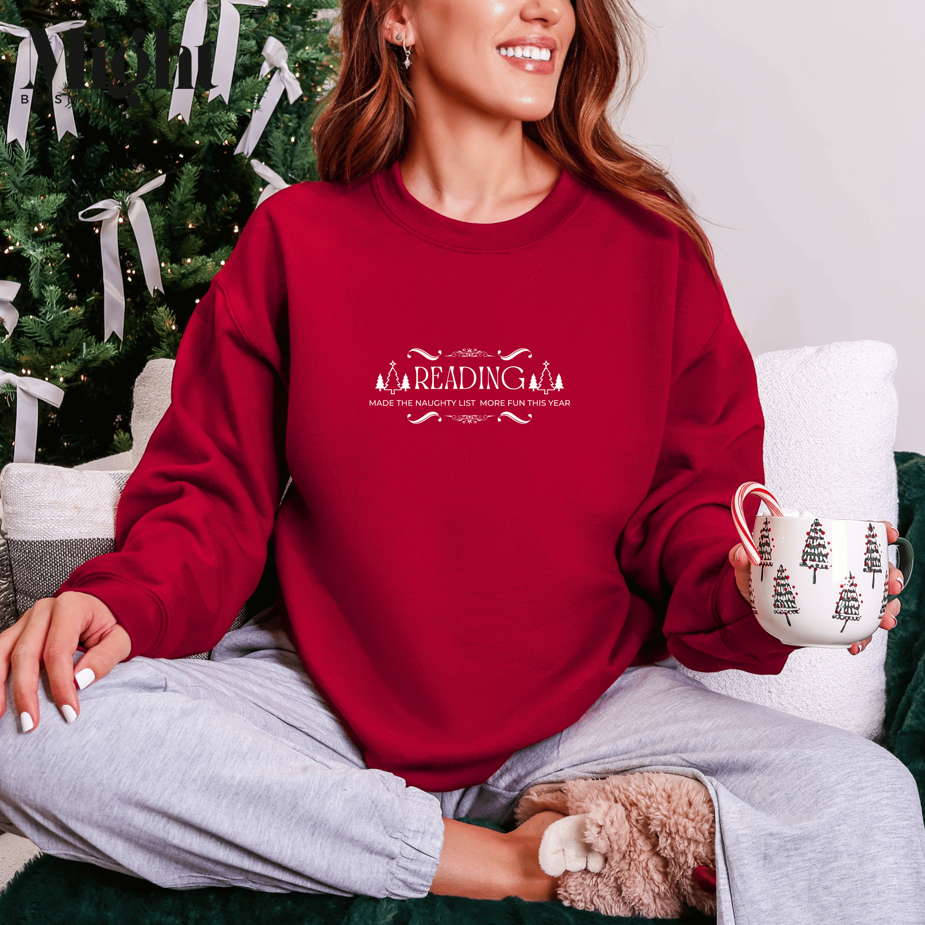 Reading Made The Naughty List More Fun This Year Crewneck Sweatshirt product thumbnail image Reading Made The Naughty List More Fun This Year Crewneck Sweatshirt product thumbnail image