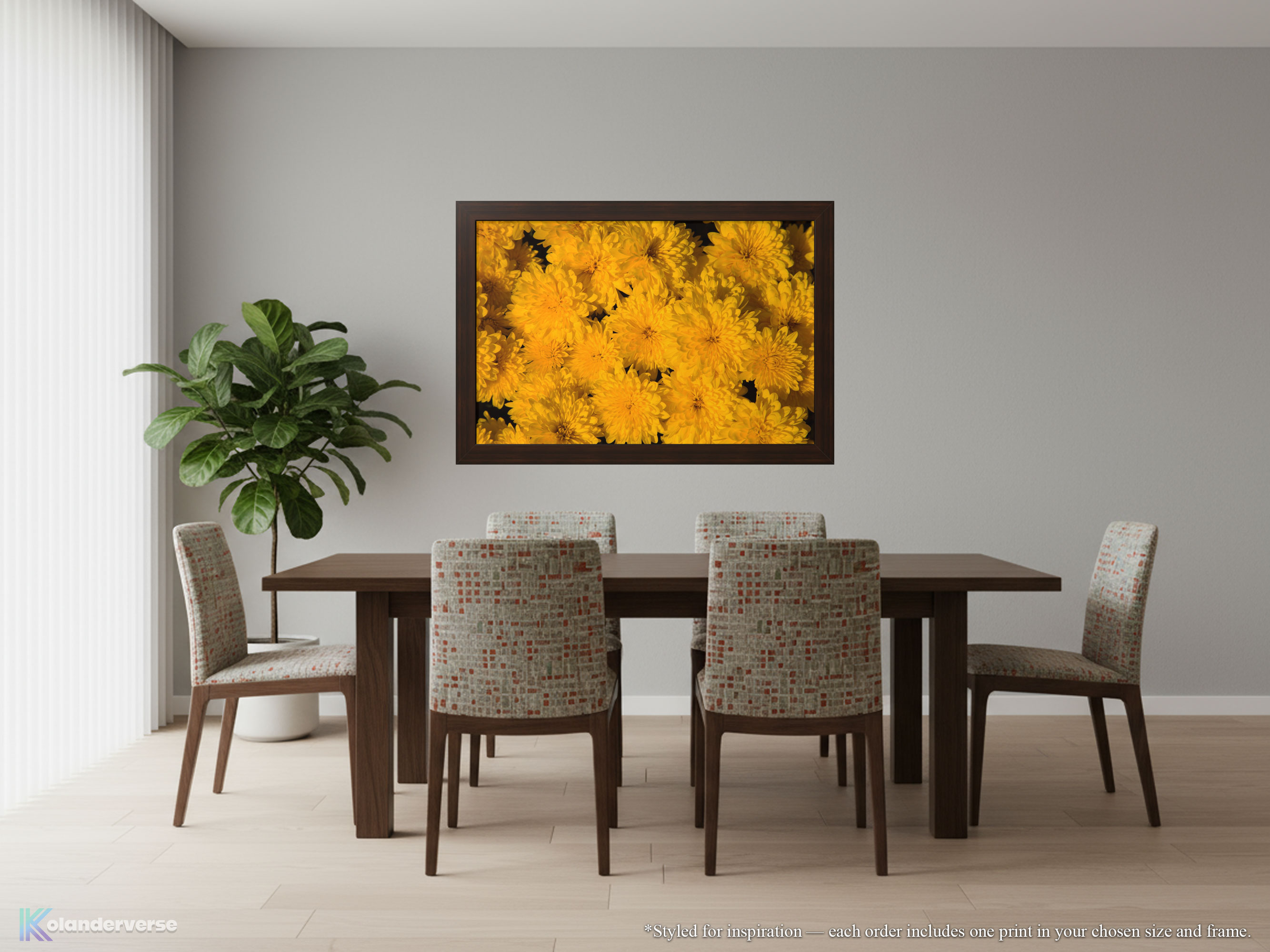 Golden Yellow Mum Flowers - Framed Print - Bright Floral Garden Photography, Autumn Home Décor Wall Hanging #72 product thumbnail image